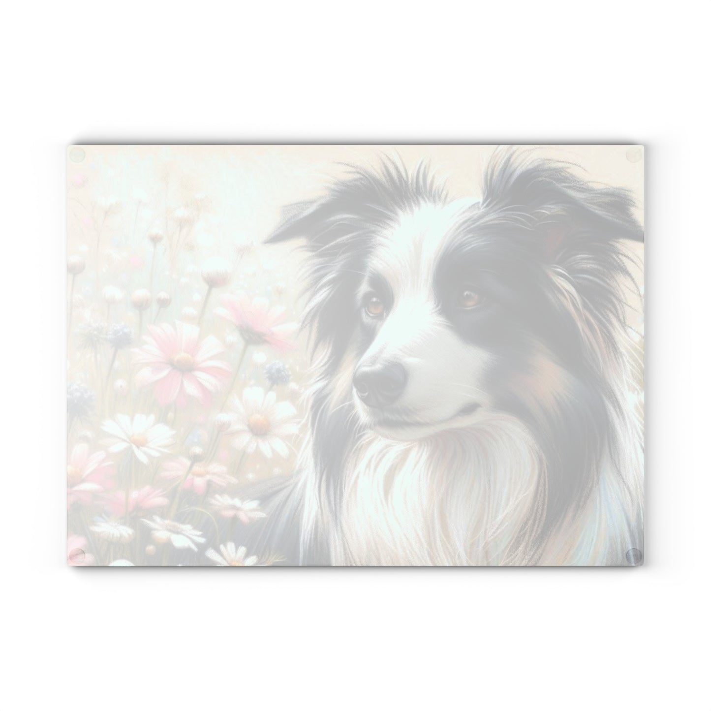 🌼 Border Collie in Bloom Cutting Board – Graceful Elegance for Dog-Loving Homes