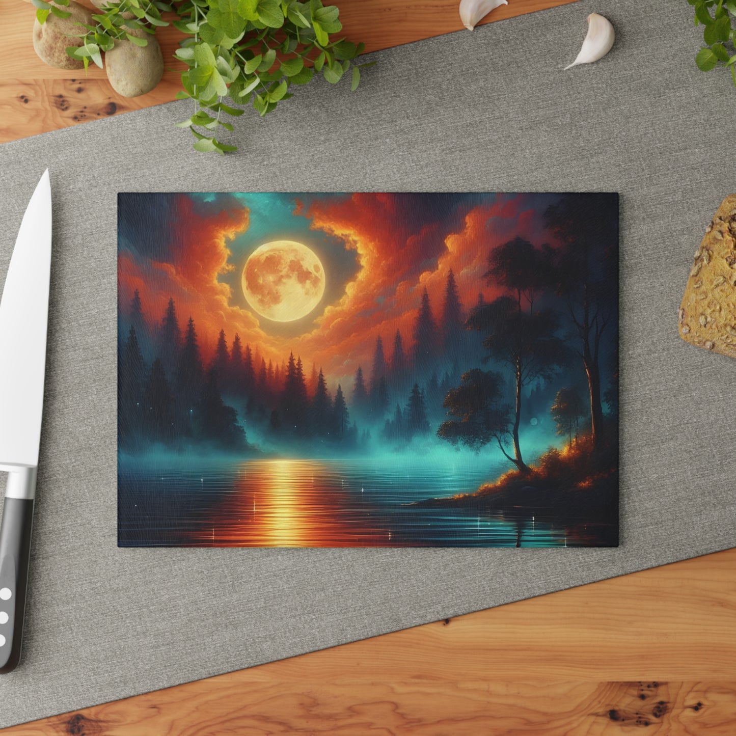 ๐๐ฅ Moonlit Forest Glow Cutting Board โ Celestial Night Sky Reflection Art ๐ฅ๐