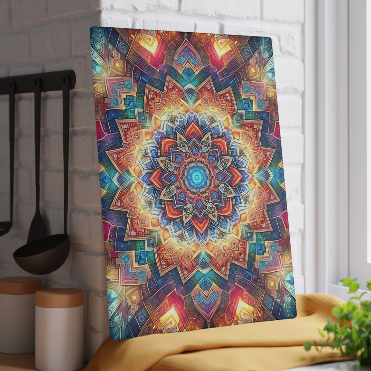 Tabla de cortar de vidrio templado con arte abstracto | Decoración de cocina moderna | Pieza de exhibición artística