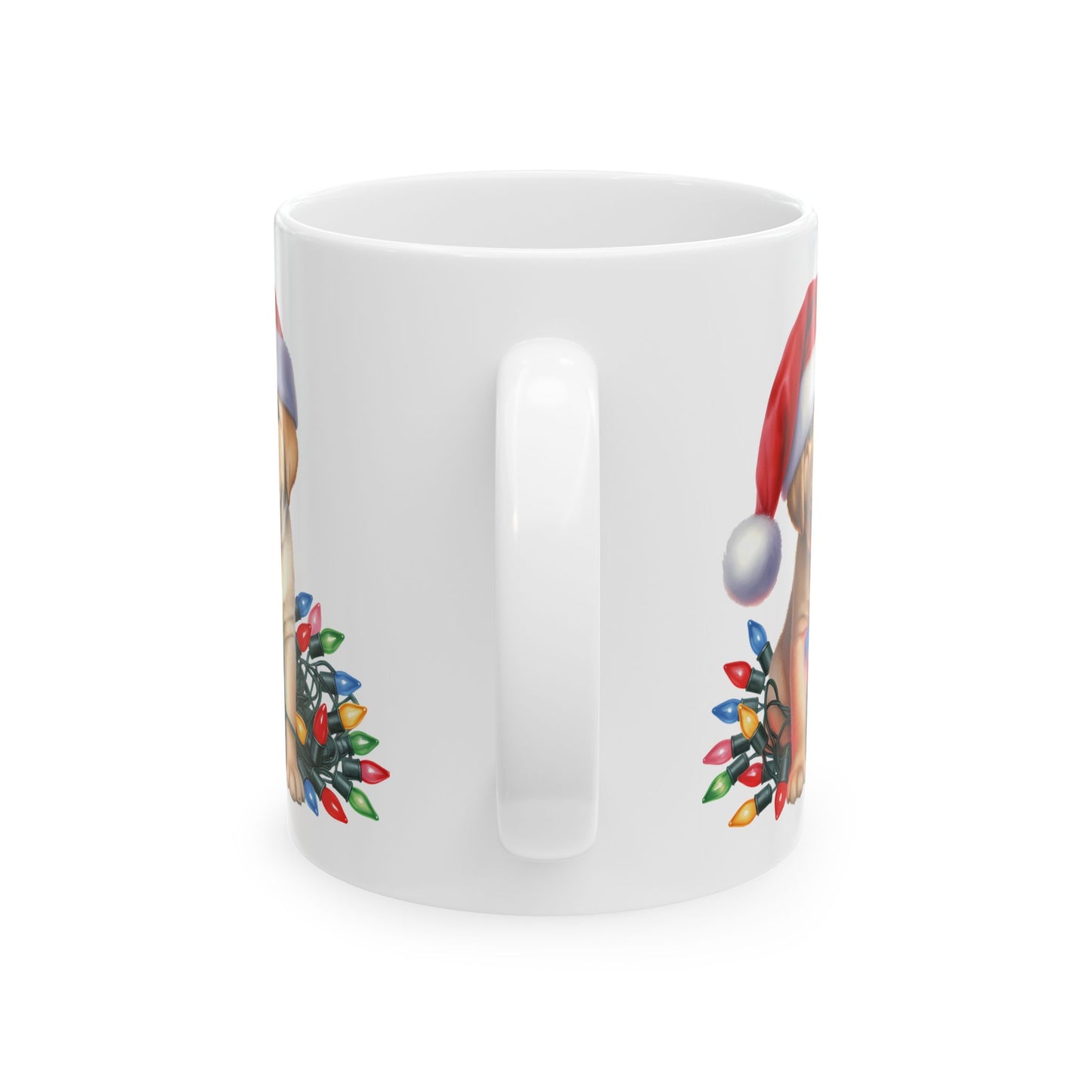 🎄 Labrador Puppy Christmas Mug – Santa Hat & Holiday Lights Cheer 🐾