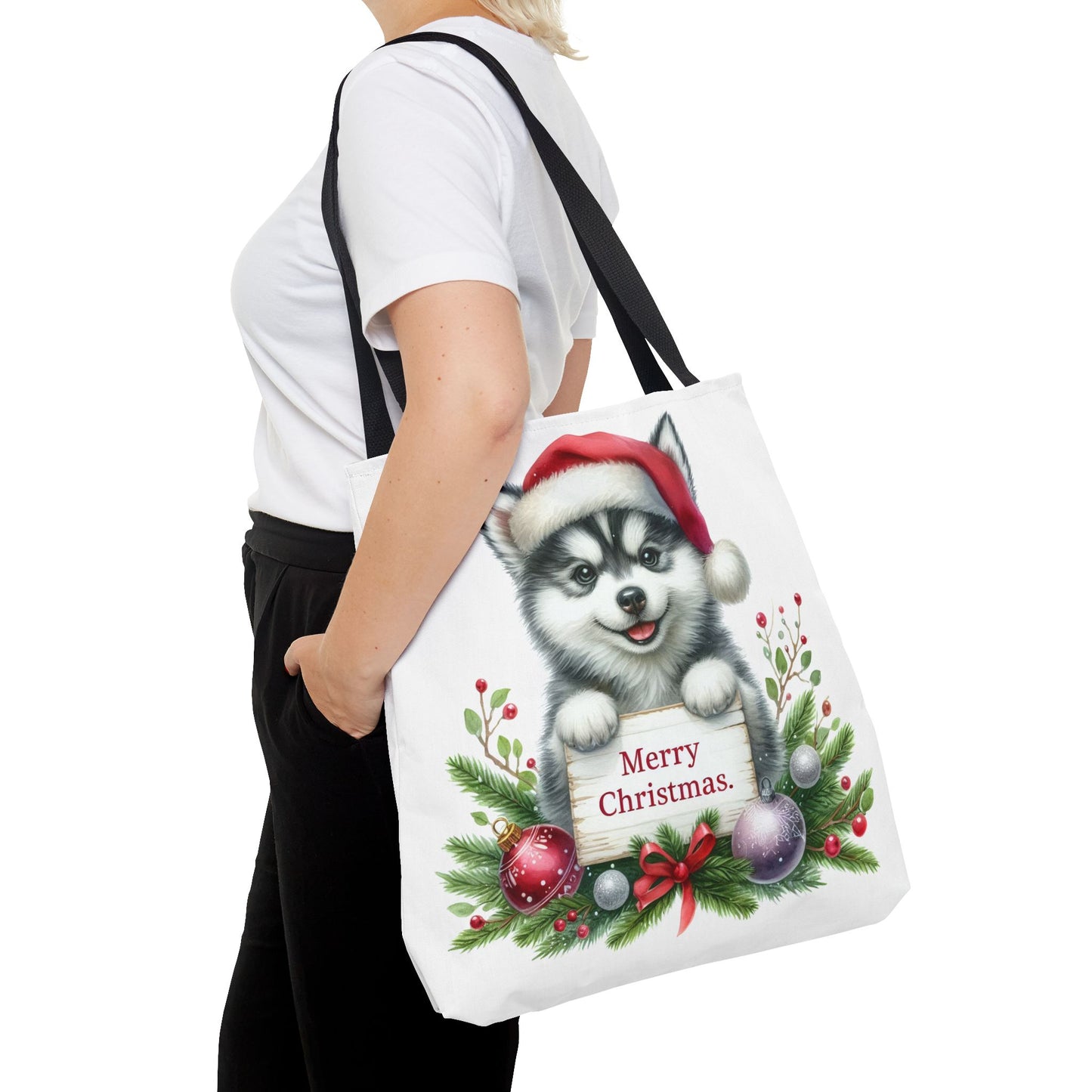 🎁 Husky “Merry Christmas” Tote Bag – Holiday Cuteness You Can Carry 🎄