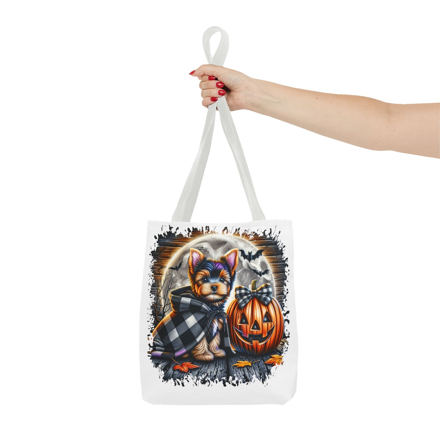 ๐ Yorkie Halloween Tote Bag โ Spooky Cute & Plaid Perfect ๐พ๐ค๐