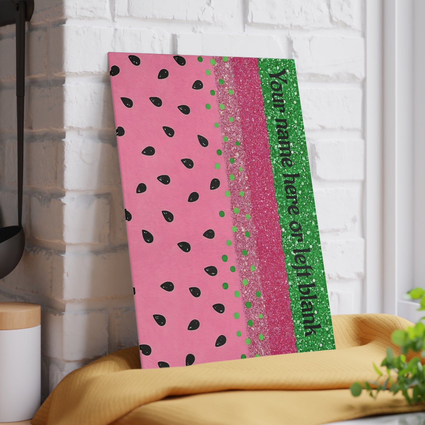 Tabla de cortar con brillo de sandía: divertida decoración de cocina de verano con personalización opcional