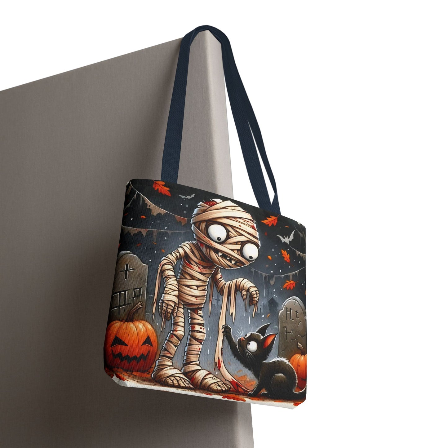 🎃 Mummy & Black Cat Halloween Tote Bag – Spooky Cute & Perfect for Trick-or-Treating 🖤🛍️