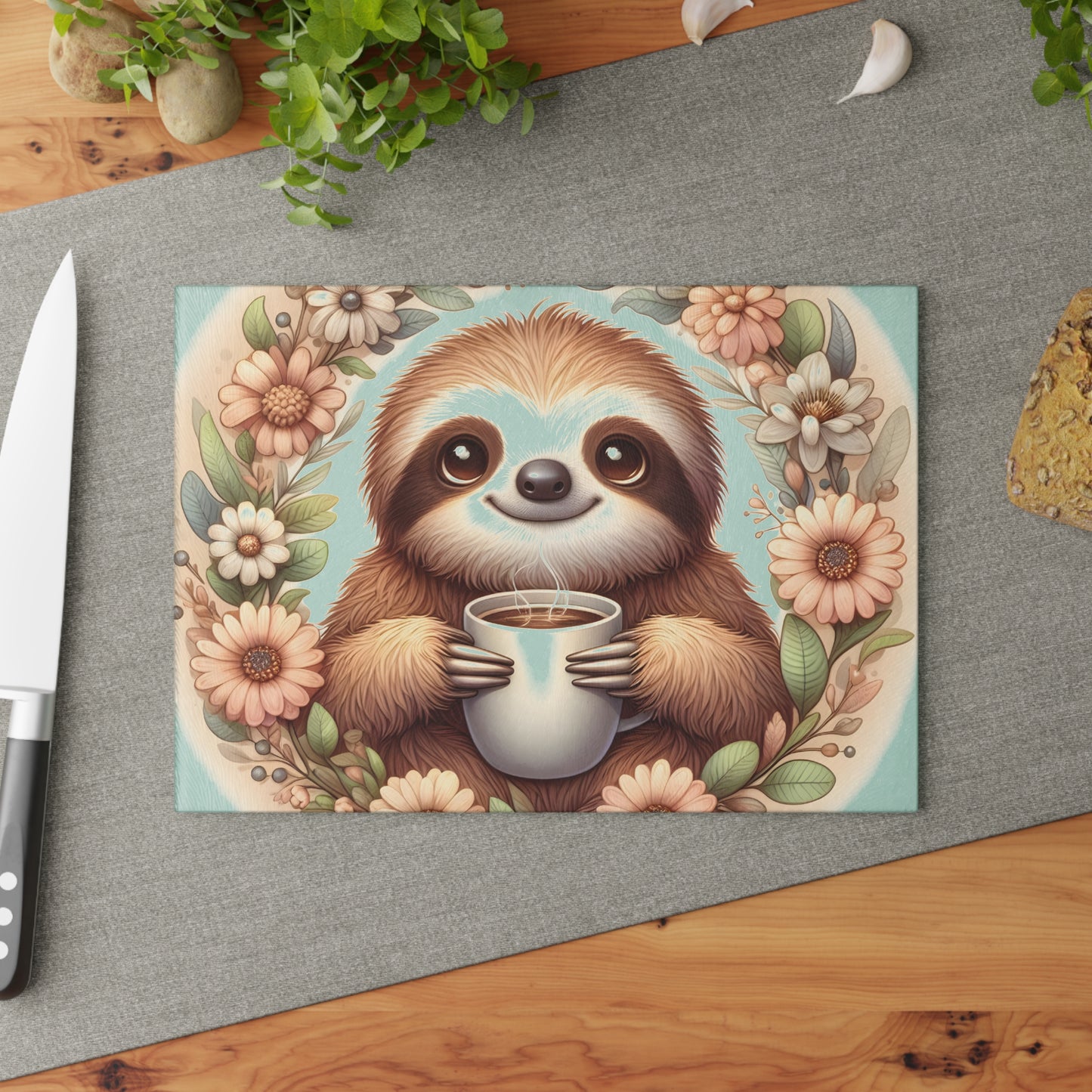 🦥☕ Cozy Sloth Coffee Cutting Board – Sweet Morning Vibes for Your Kitchen