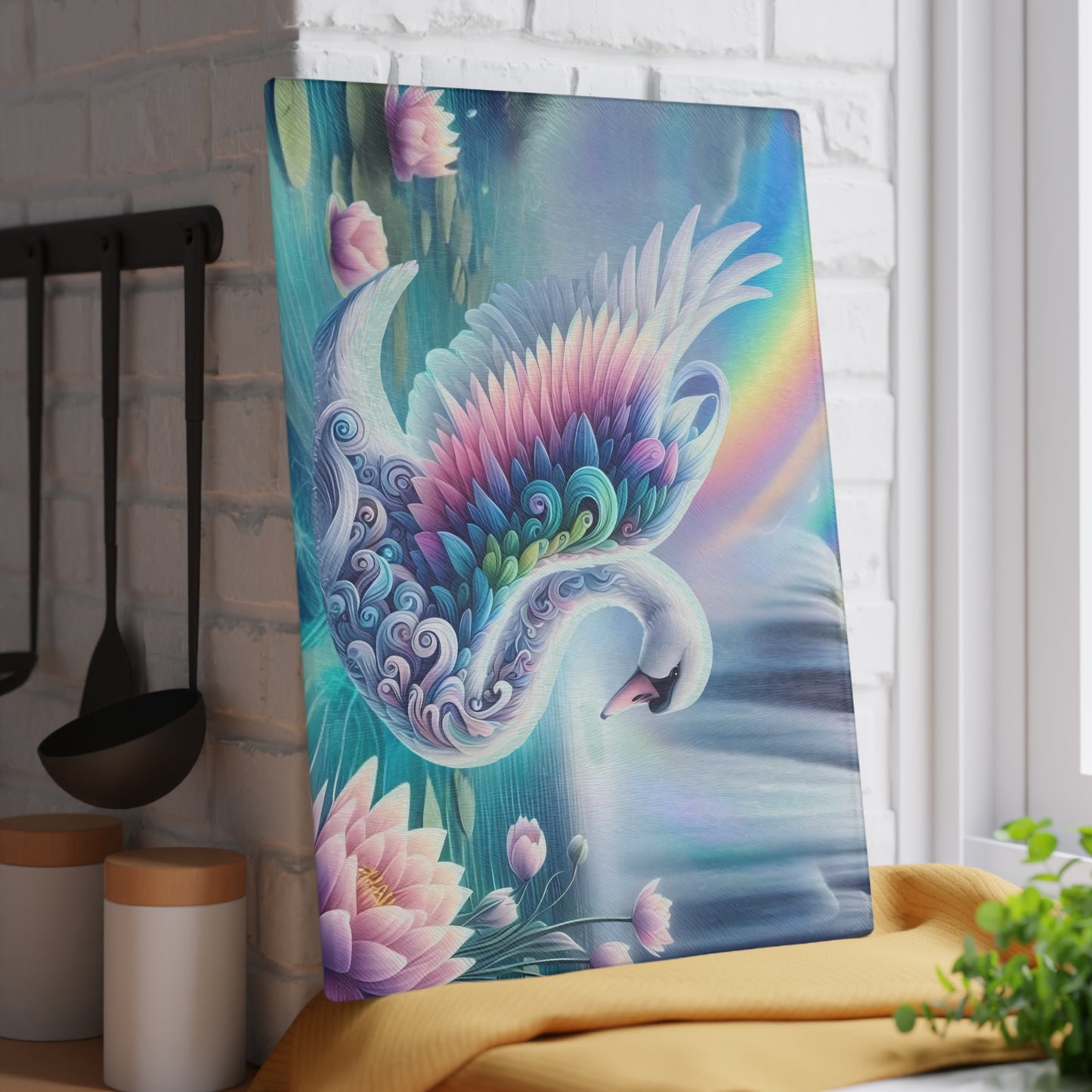 Tabla de cortar de vidrio con forma de cisne: elegante decoración de cocina | Tabla de servir de vidrio templado con un elegante diseño de pájaro