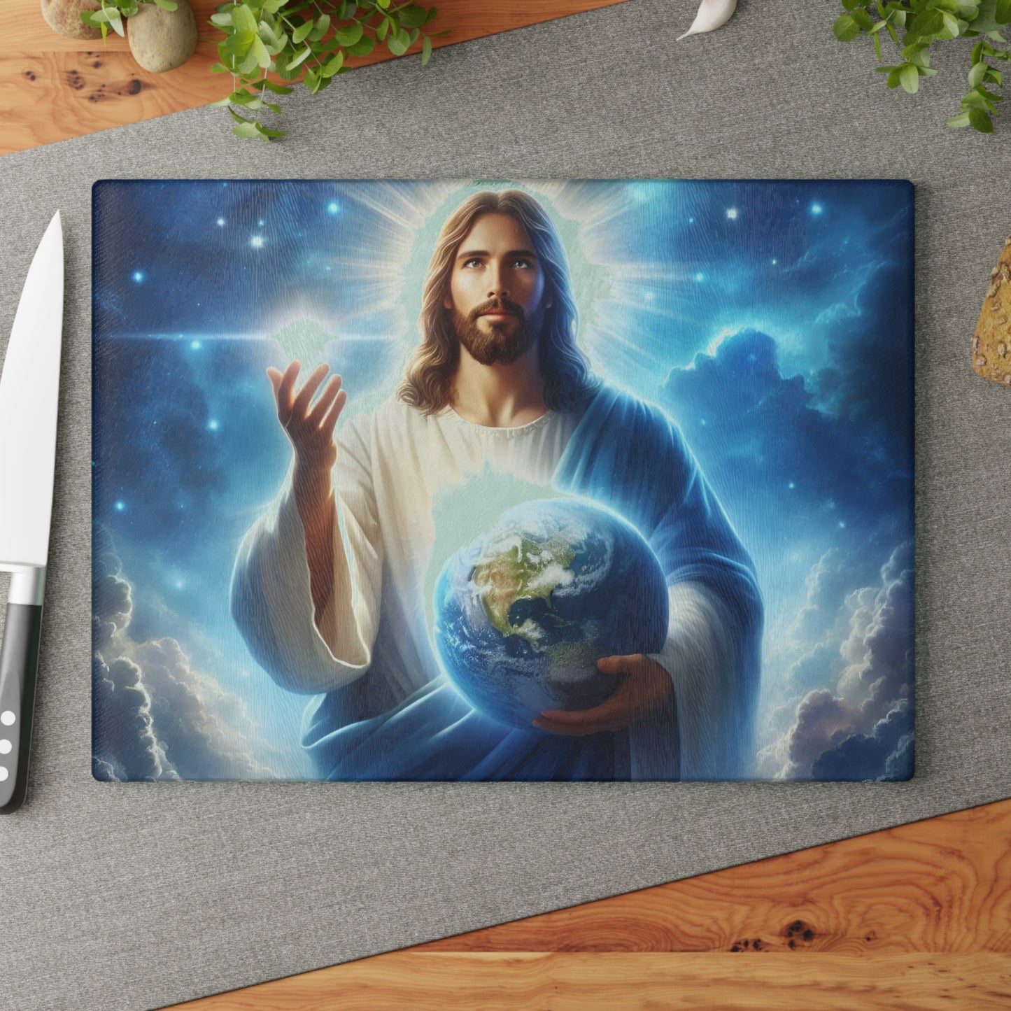 Tabla de cortar de Jesús, tabla de charcutería, tabla de cortar única, tabla de cortar de vidrio templado, regalo de inauguración de la casa, tabla de cortar personalizada