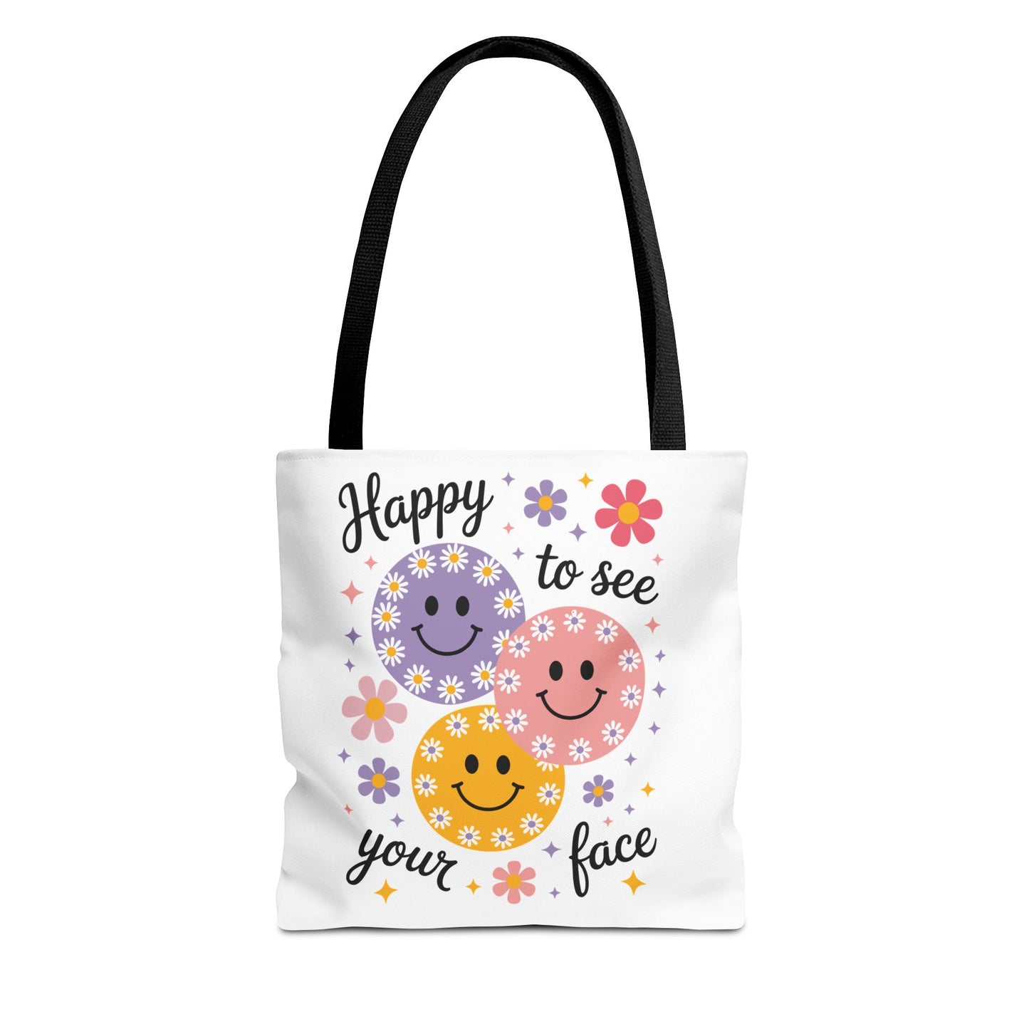 ๐ผ Happy Face Daisy Tote Bag โ Retro Smiles with Floral Charm ๐ธ