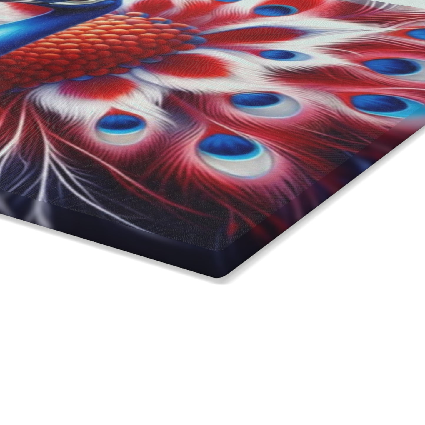 🦚 4th of July Patriotic Peacock Glass Cutting Board – Red, White & Beautiful!