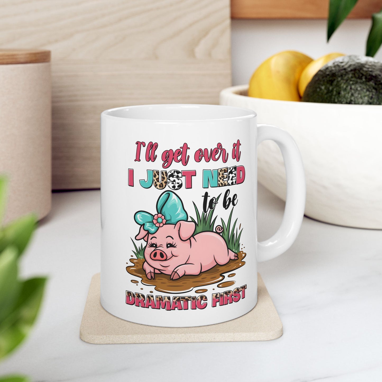 🐷 Lo superaré... Solo necesito ser dramático primero Taza – Pink Pig Sass con estampado de leopardo