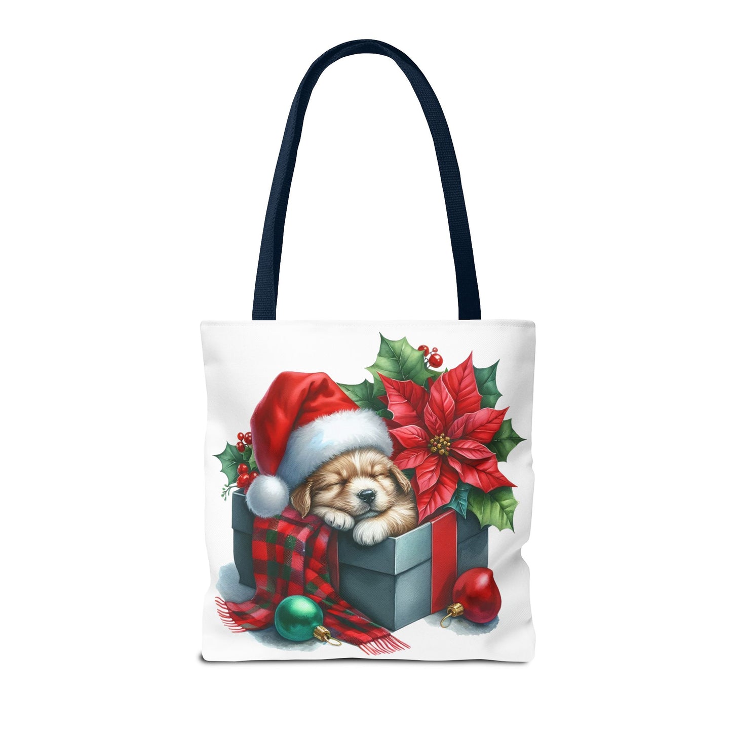 🎁 Sleeping Puppy in Gift Box Christmas Tote – Cozy Holiday Charm for Dog Lovers 🐾