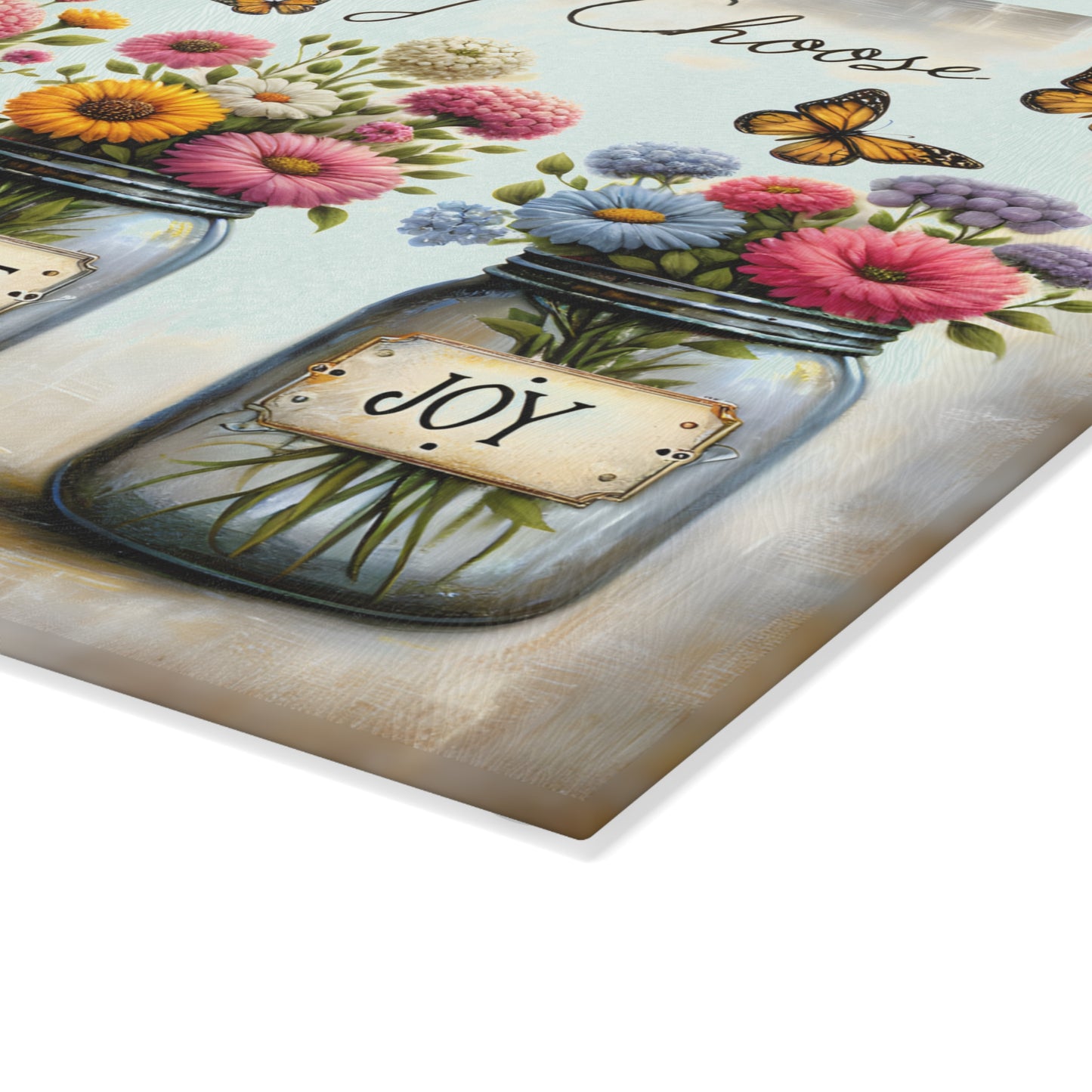 🌼 Hoy elijo – Tabla de cortar de fe, esperanza, amor y alegría – Decoración floral inspiradora para la cocina