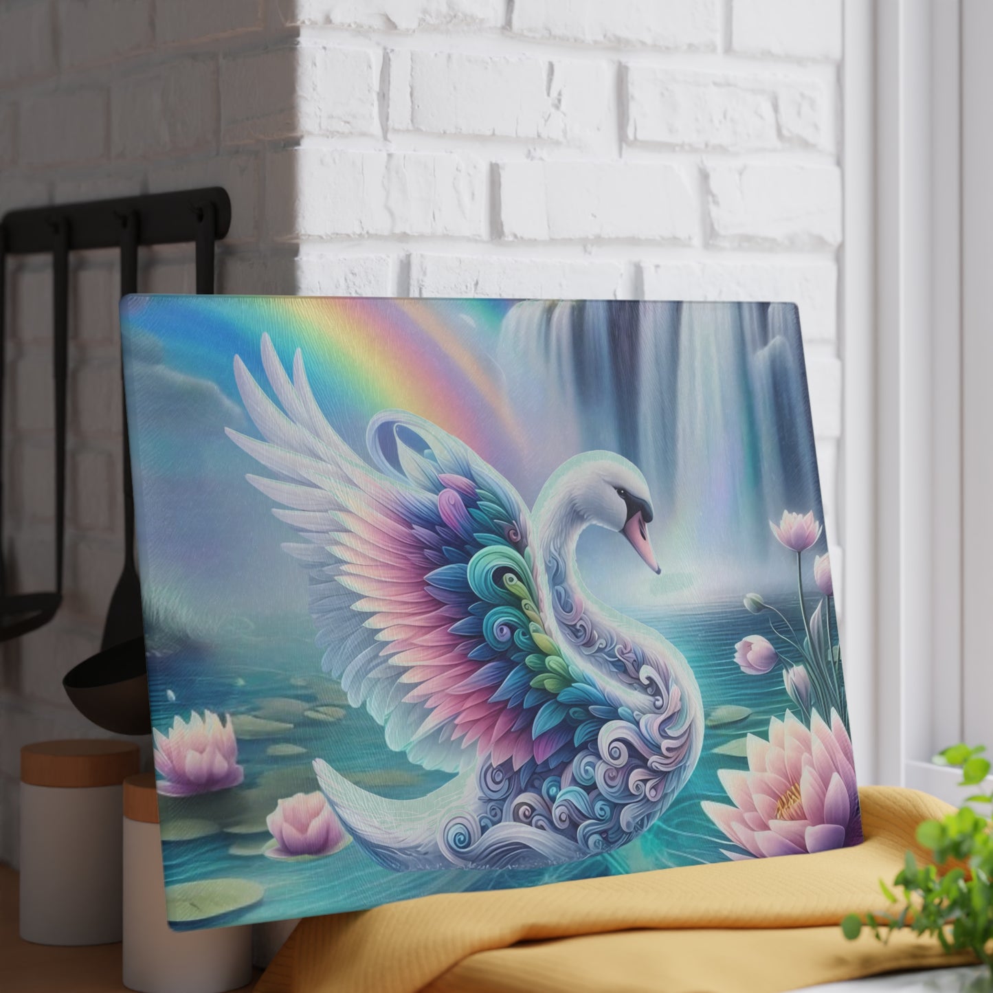 Tabla de cortar de vidrio con forma de cisne: elegante decoración de cocina | Tabla de servir de vidrio templado con un elegante diseño de pájaro