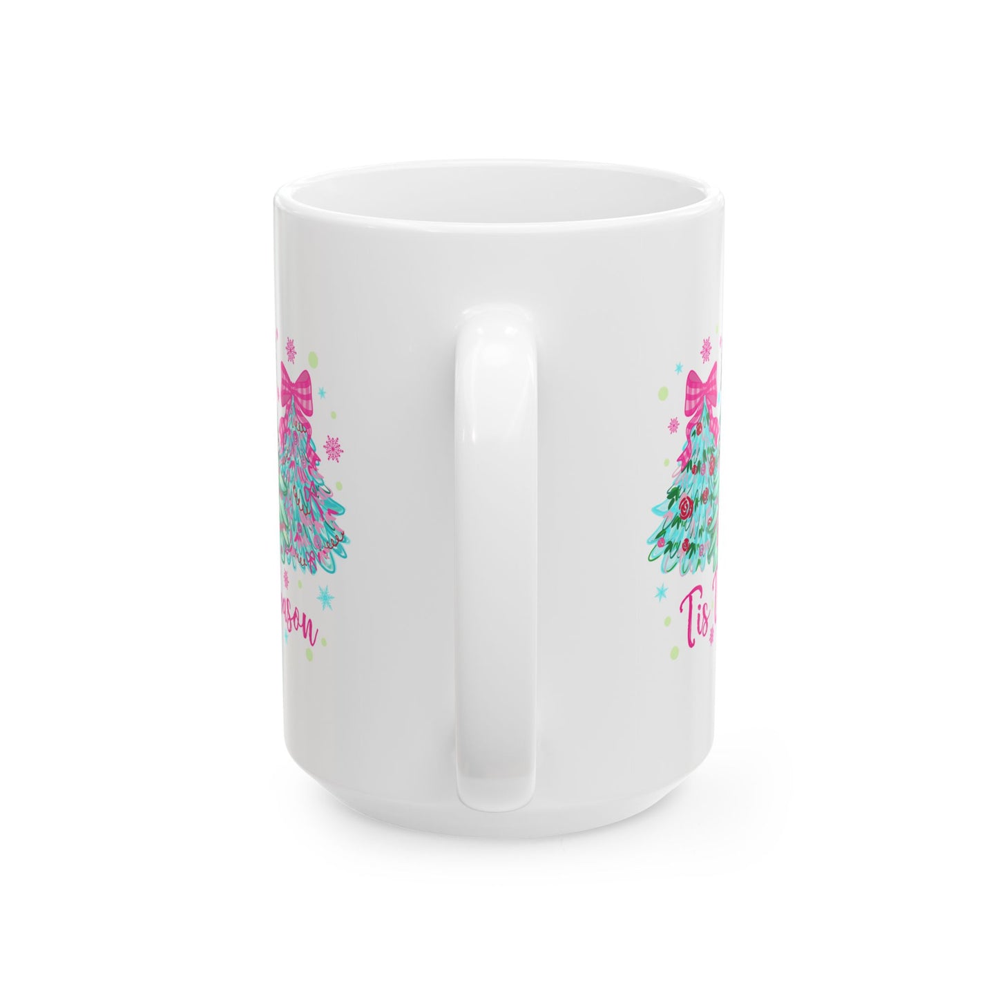 🎀🌲 ‘Tis the Season Mug – Pink Bows, Leopard Accents & Christmas Cheer 💖☕