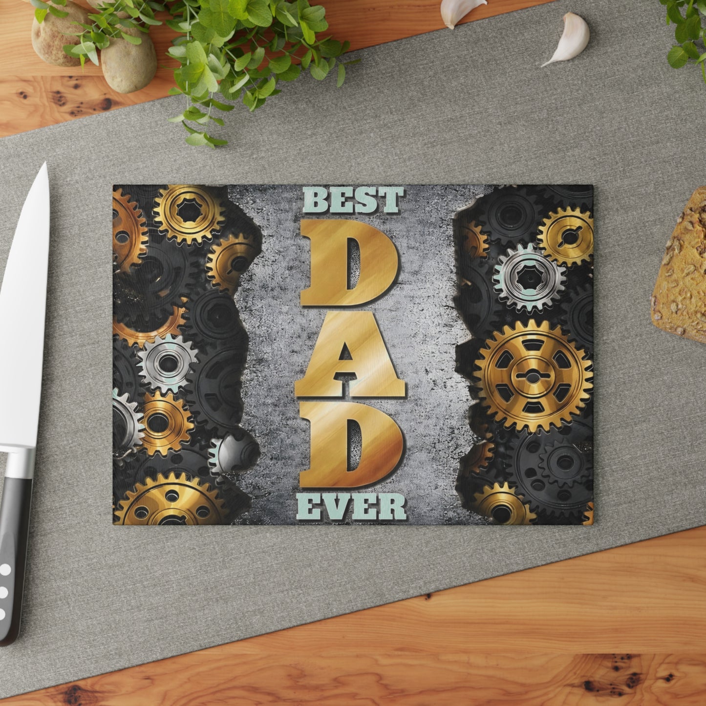 BEST DAD EVER Glass Cutting Board – Industrial Gear Design