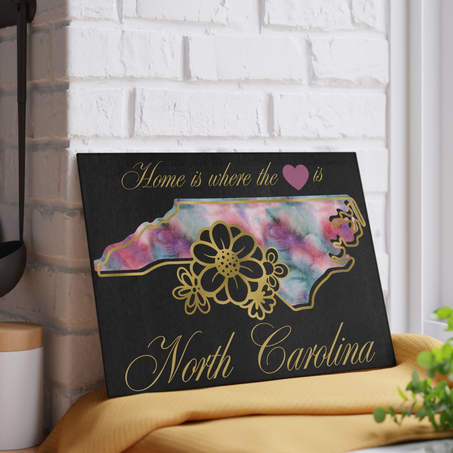 🌸 North Carolina State Cutting Board – Whimsical Watercolor Charm with Southern Flair
