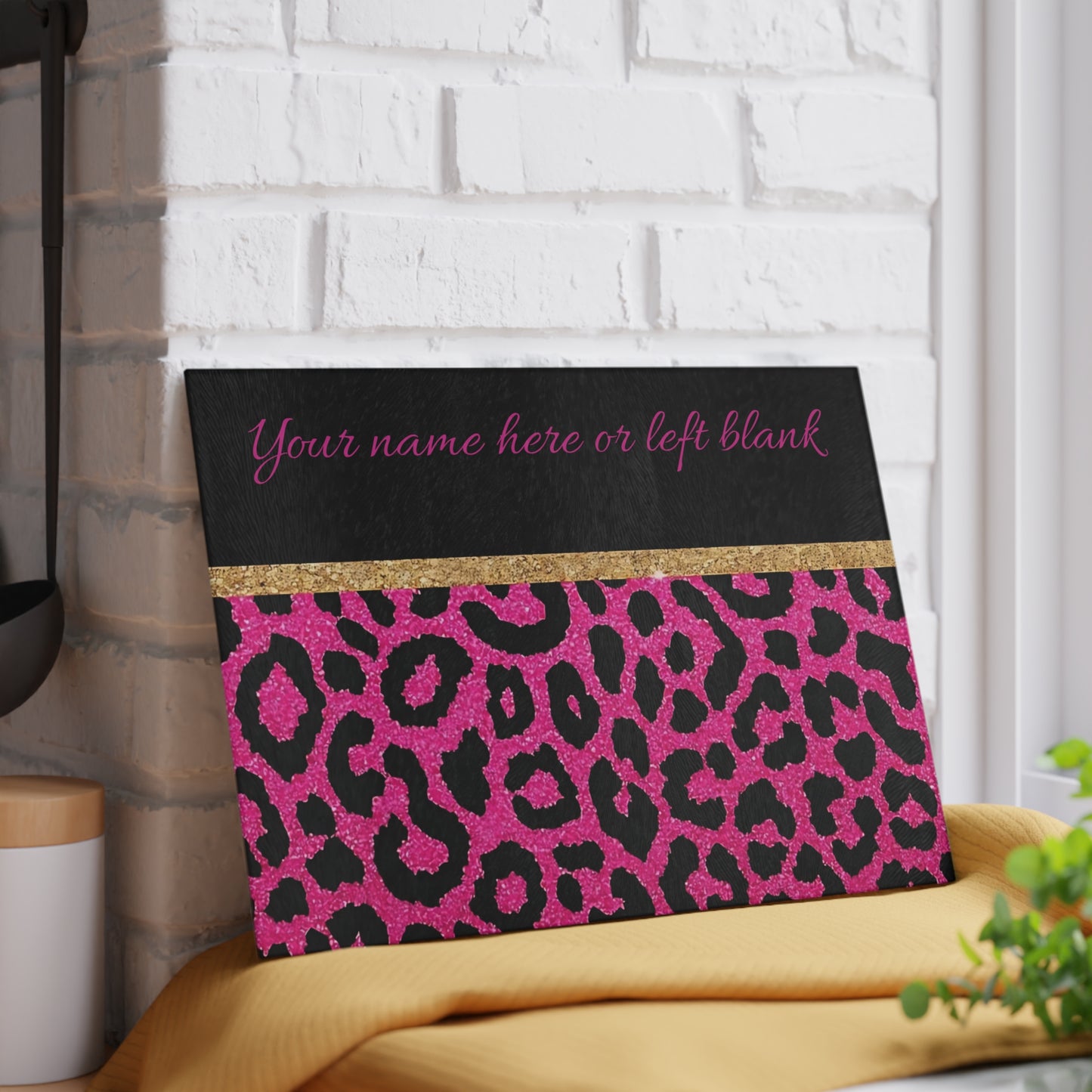 Tabla de cortar con estampado de leopardo rosa: decoración de cocina personalizada y llamativa con brillo y glamour
