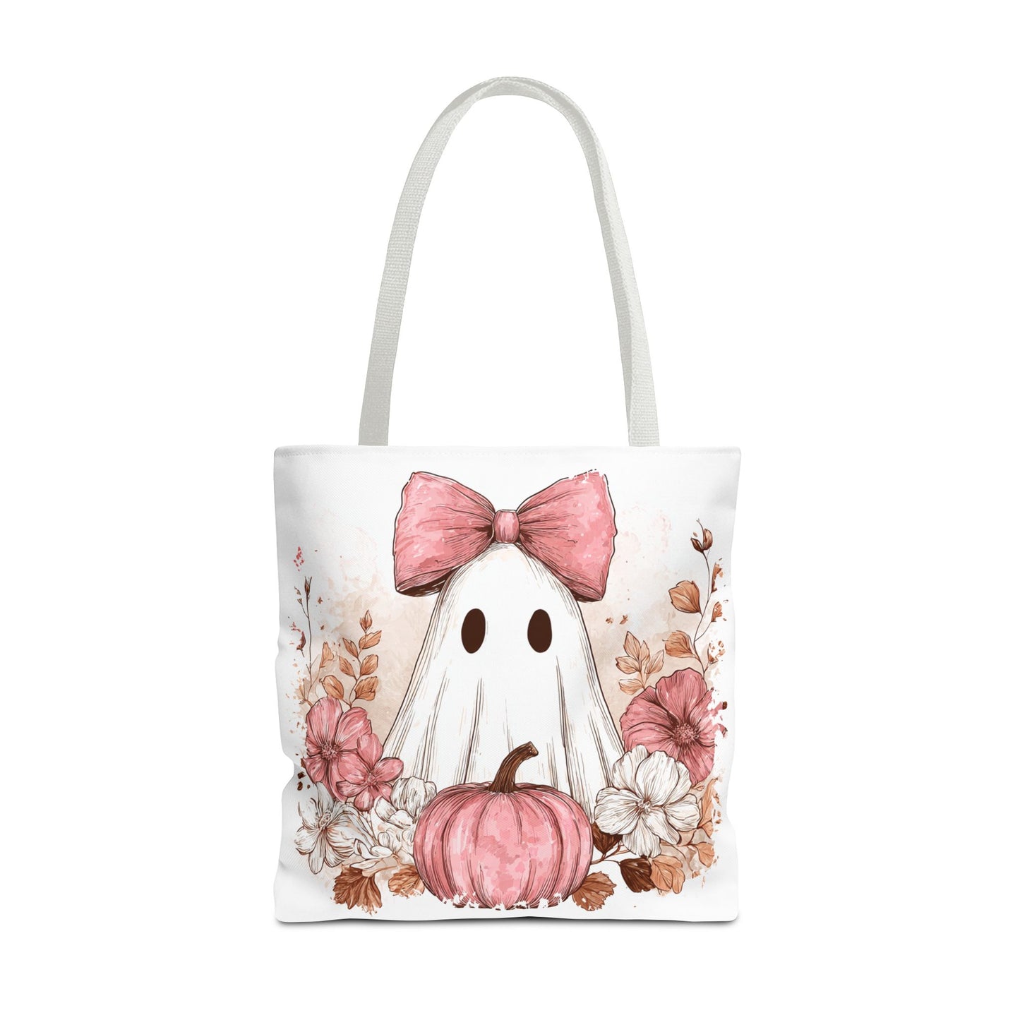 ๐ป Pink Bow Ghost Floral Halloween Tote Bag โ Spooky Cute with Fall Charm ๐๐