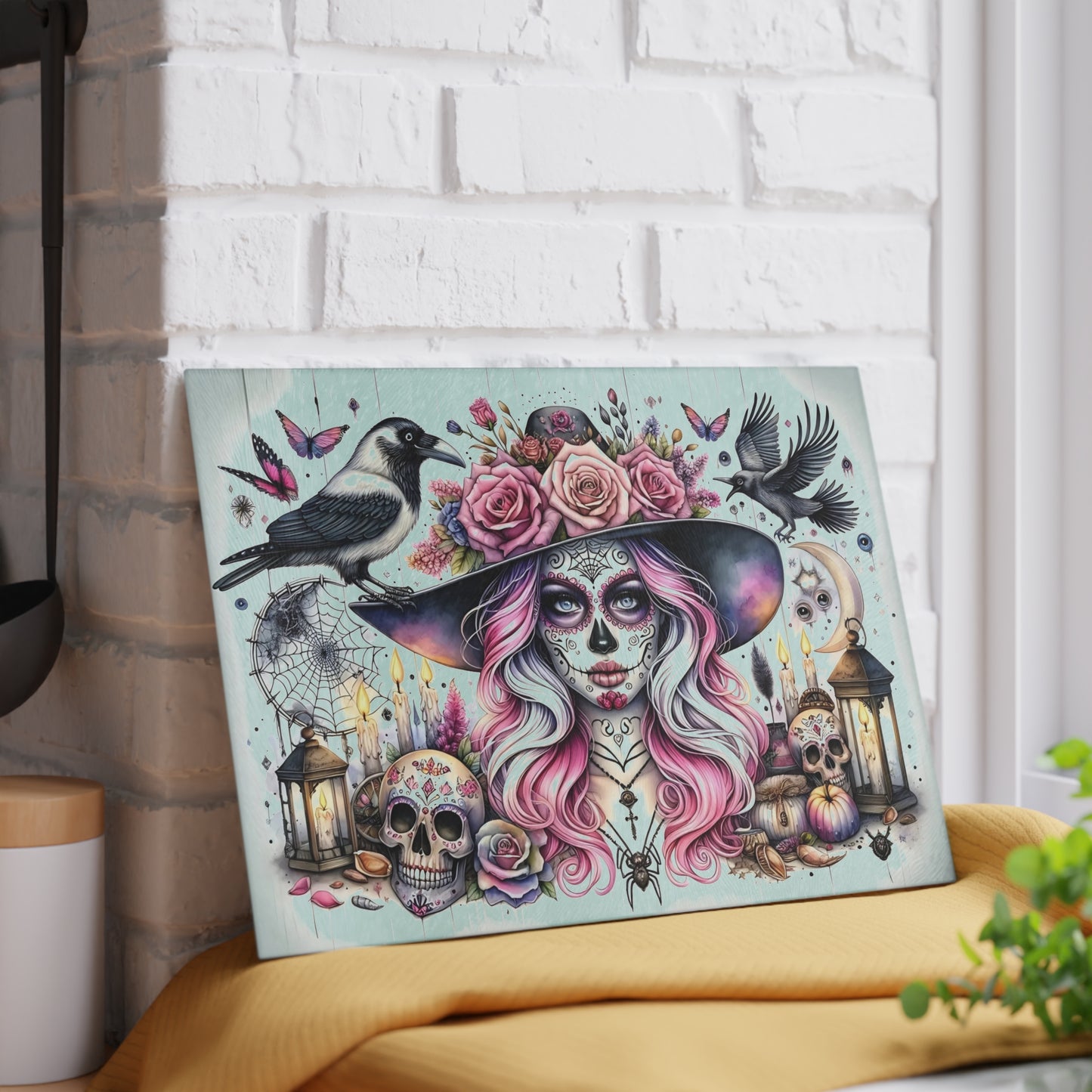 💀🌸 Enchanting Sugar Skull Witch Cutting Board – Mystical Elegance for Your Kitchen 🌙🕯️