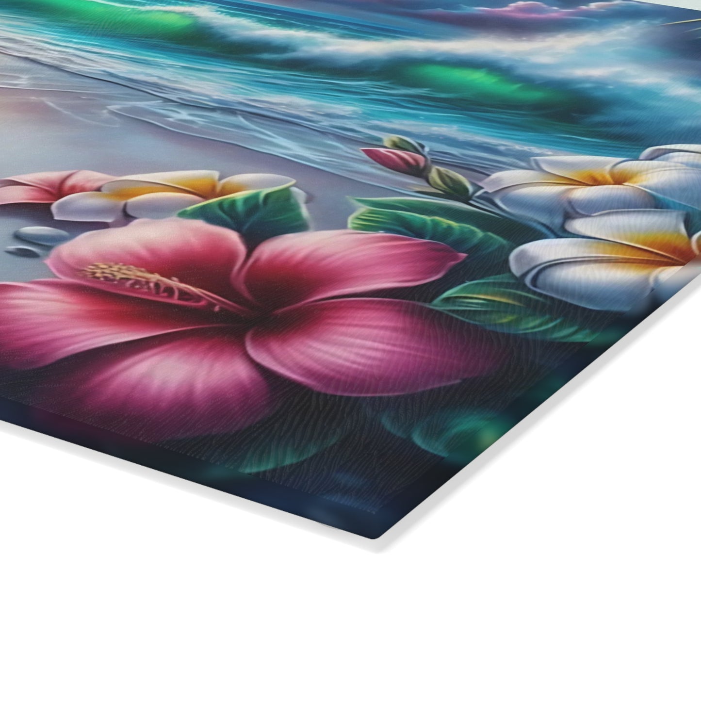 Tabla de cortar de vidrio "Día de Playa Tropical" - Decoración de cocina con ambiente veraniego, decoración costera, arte oceánico, regalo playero, tabla de cortar de vidrio, decoración de cocina tropical, aspecto pintado a mano, escena playera