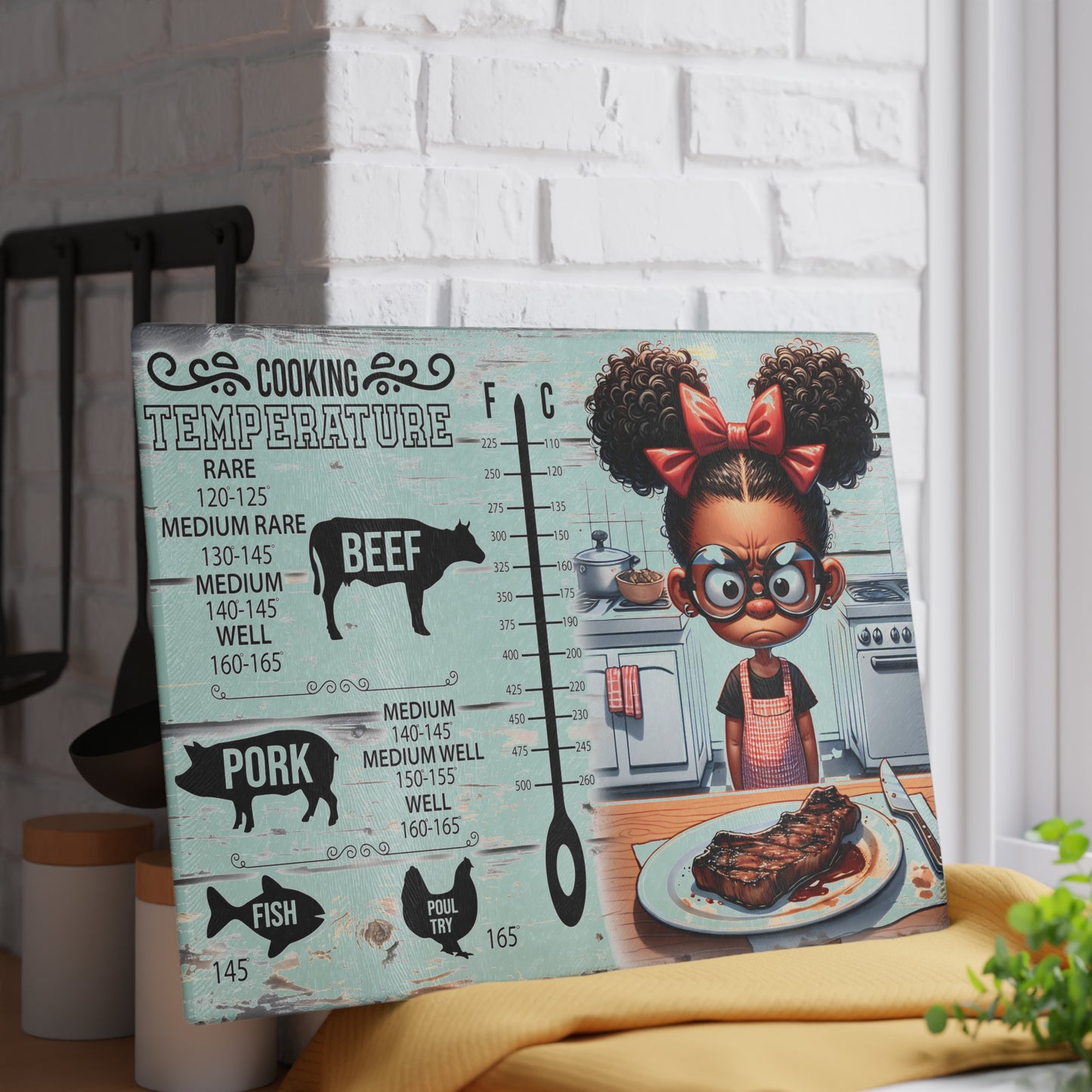 🍴 Funny Cooking Temperature Chart Cutting Board – Sassy Kitchen Decor with a Side of Humor