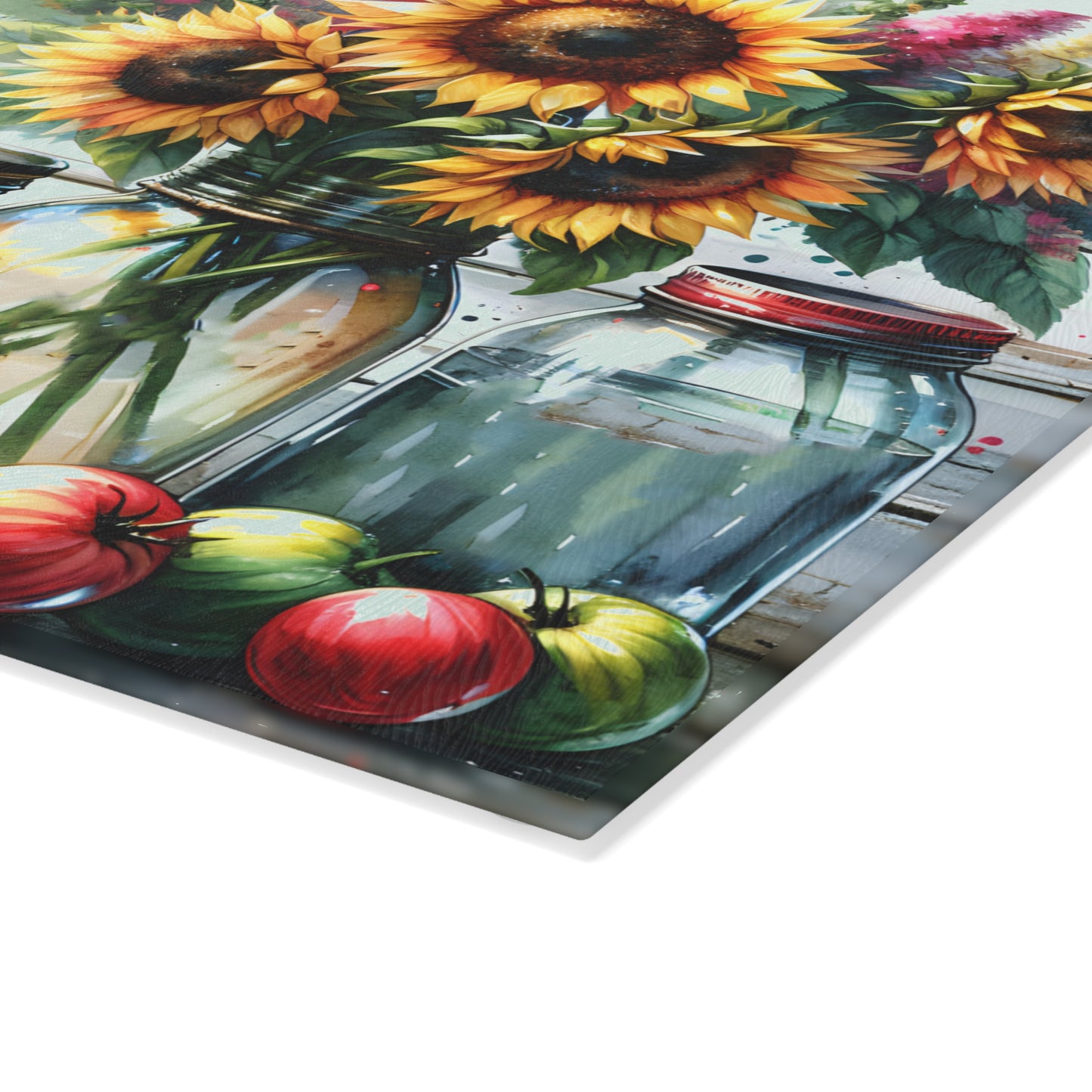 🐓 Bold Rooster & Mason Jar Cutting Board – Rustic Sunflower Farmhouse Decor