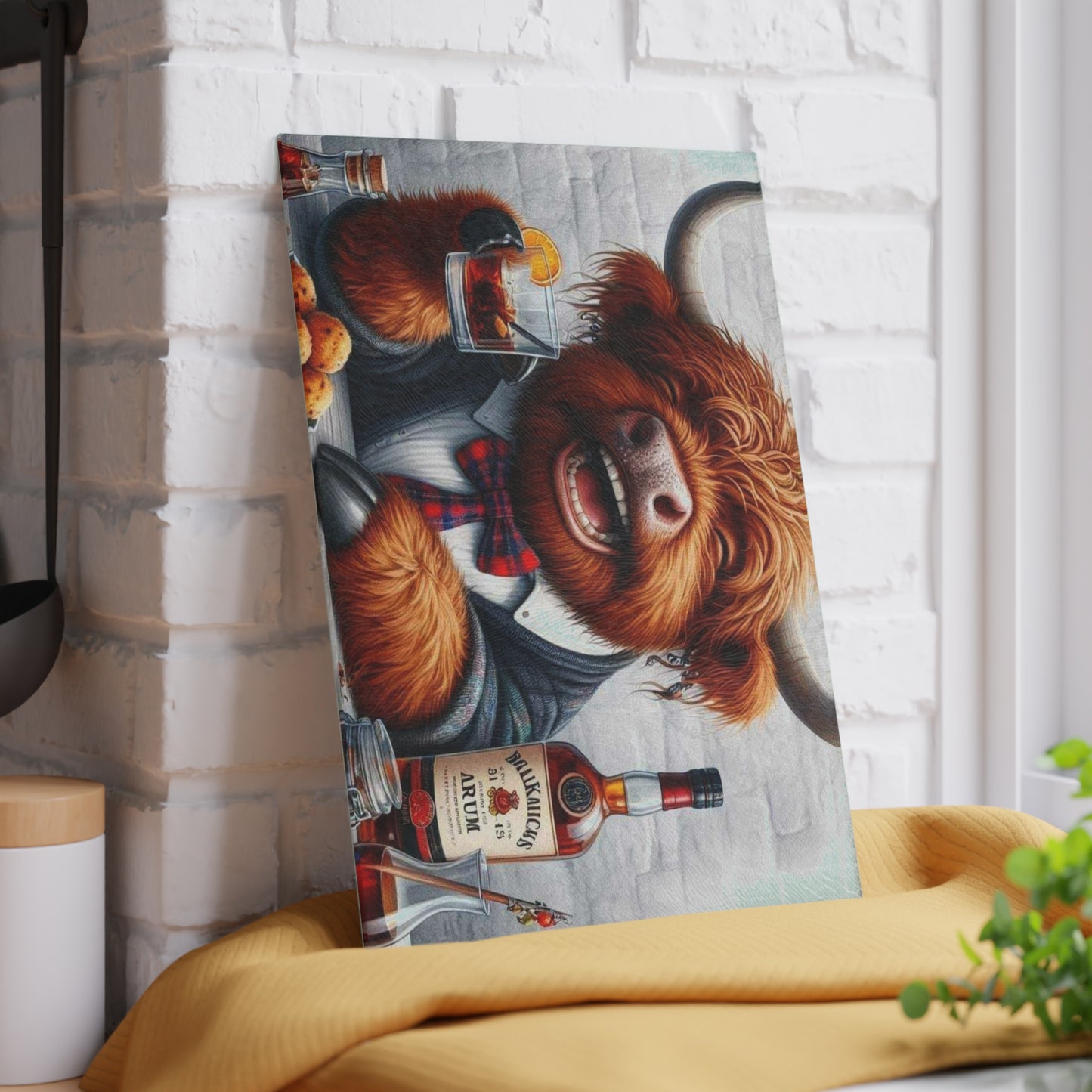 Tabla de cortar de vaca de las Tierras Altas, tabla de cortar de vidrio templado, tabla de charcutería, tabla de cortar, regalo de inauguración de la casa, tabla de cortar personalizada