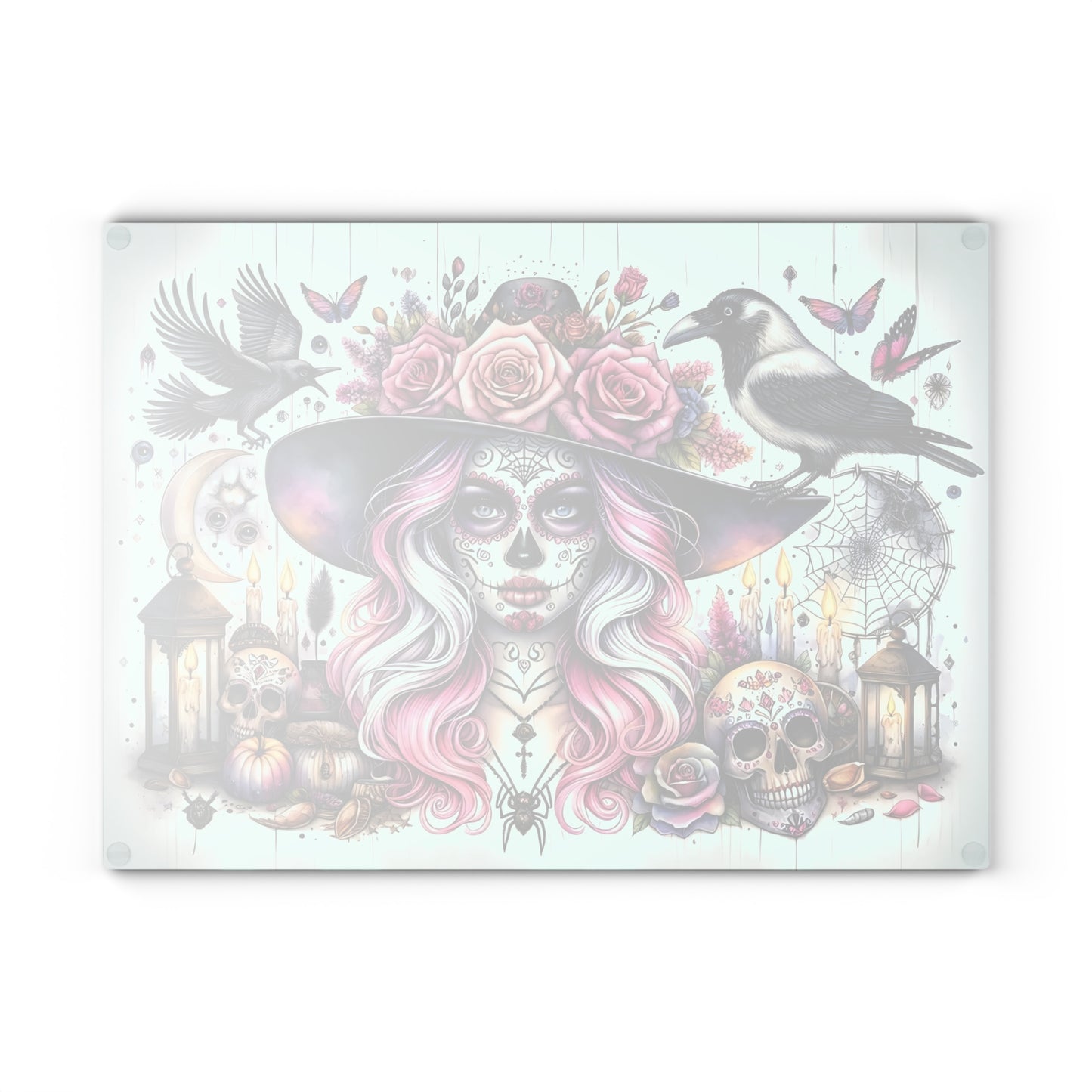 💀🌸 Enchanting Sugar Skull Witch Cutting Board – Mystical Elegance for Your Kitchen 🌙🕯️