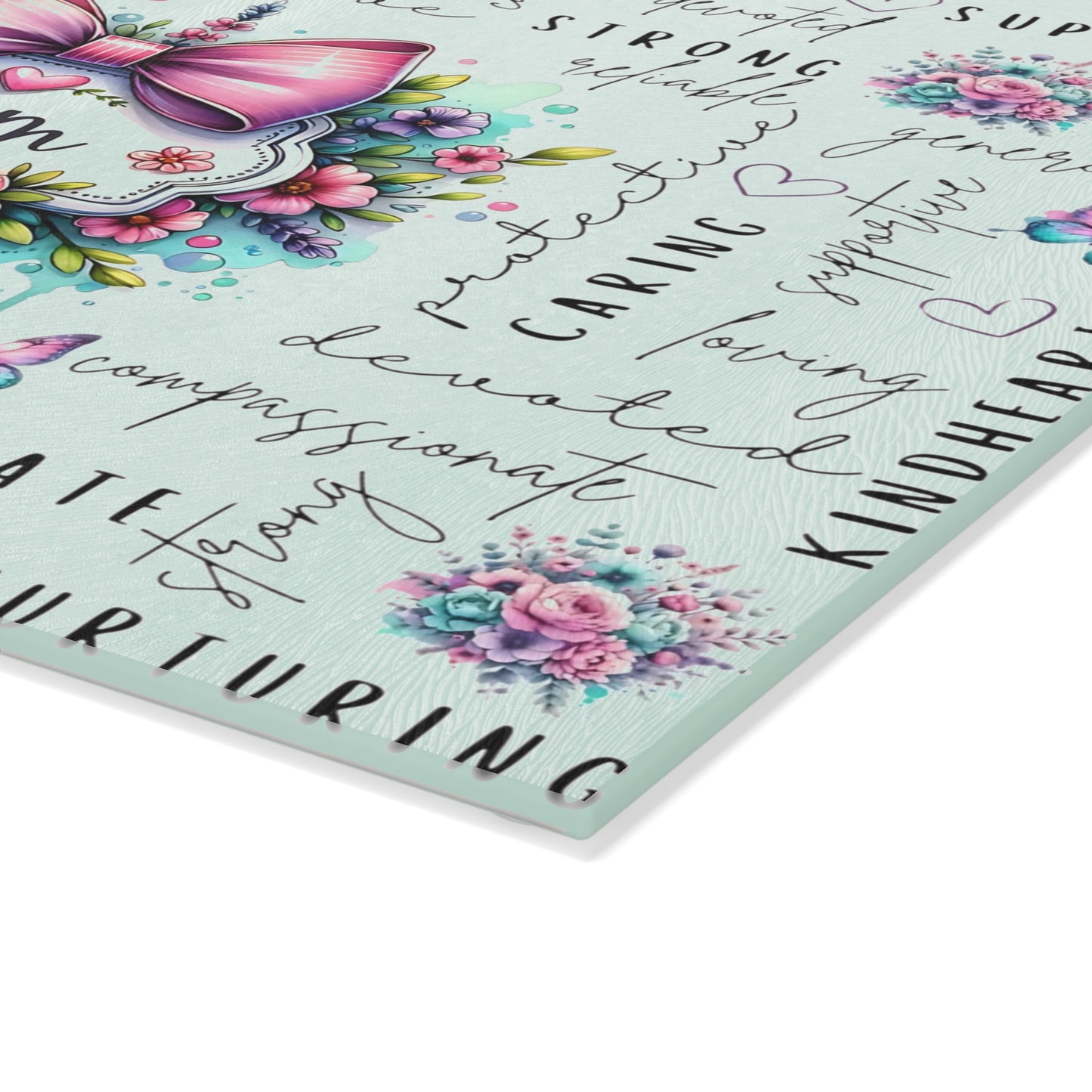 🐾🌸 Mom Pink Bow Floral Cutting Board – Elegant Gift of Love for the Heart of the Home 💕🌼