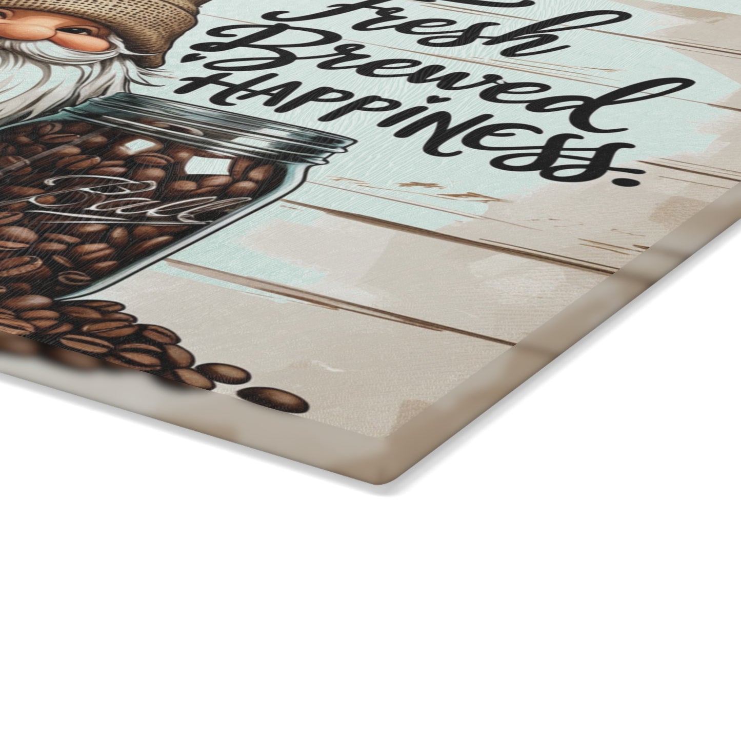 ☕🧙 Fresh Brewed Happiness Cutting Board – Rustic Coffee Gnome Kitchen Décor with Beans & Charm 🌿✨
