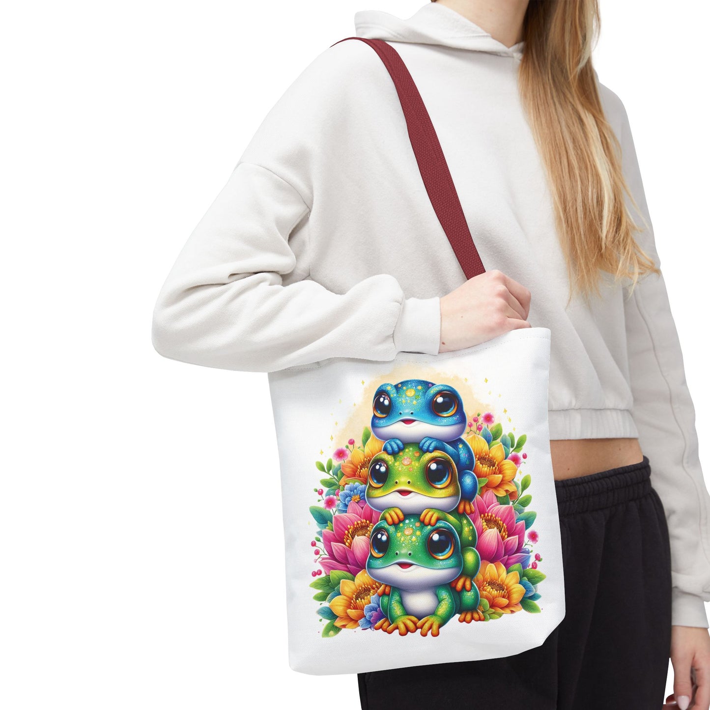 ๐ธ Stacked Frogs Floral Tote Bag โ Colorful Whimsy for Every Day ๐ธ๐