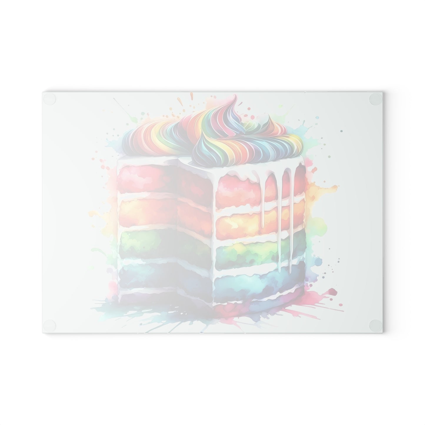 Tabla de cortar de vidrio templado con diseño de pastel arcoíris