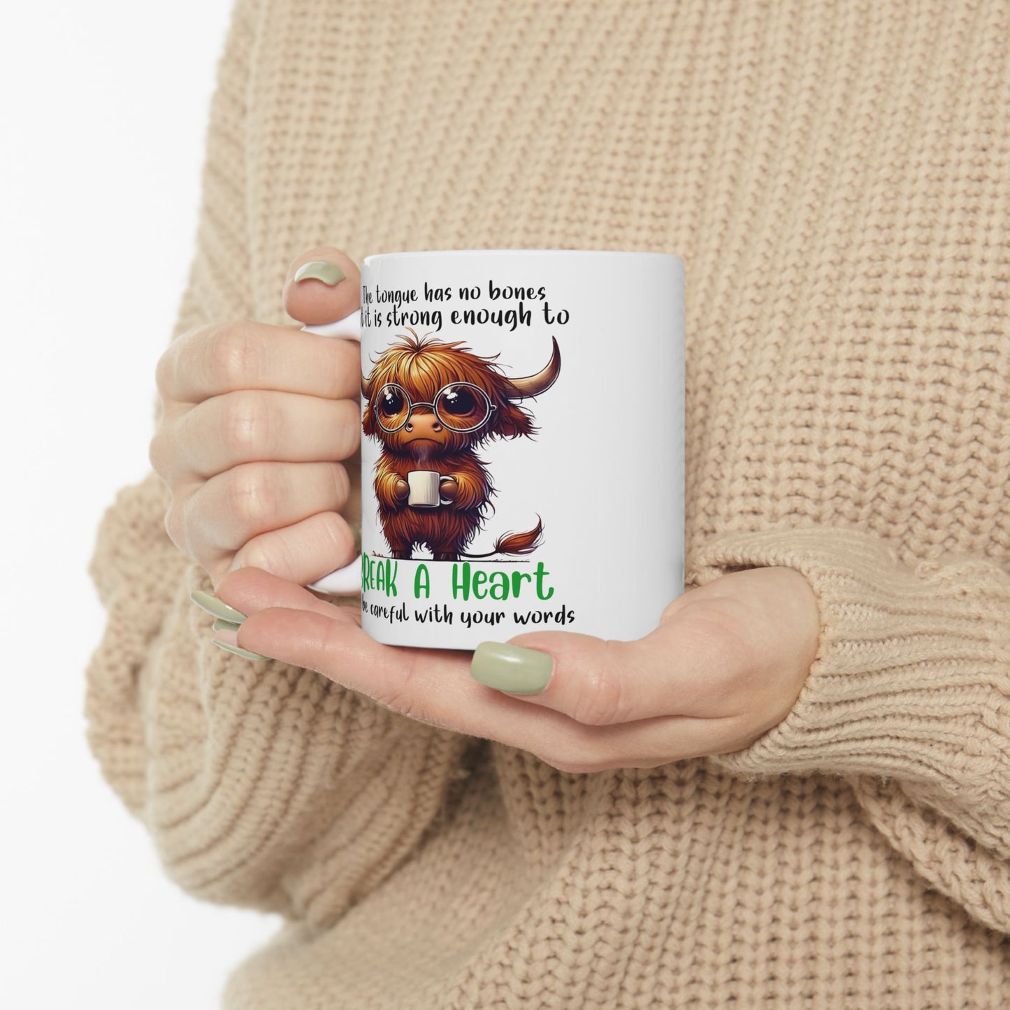 Taza de café "Rompe un corazón" de vaca de las Tierras Altas: un dulce recordatorio con un mensaje poderoso