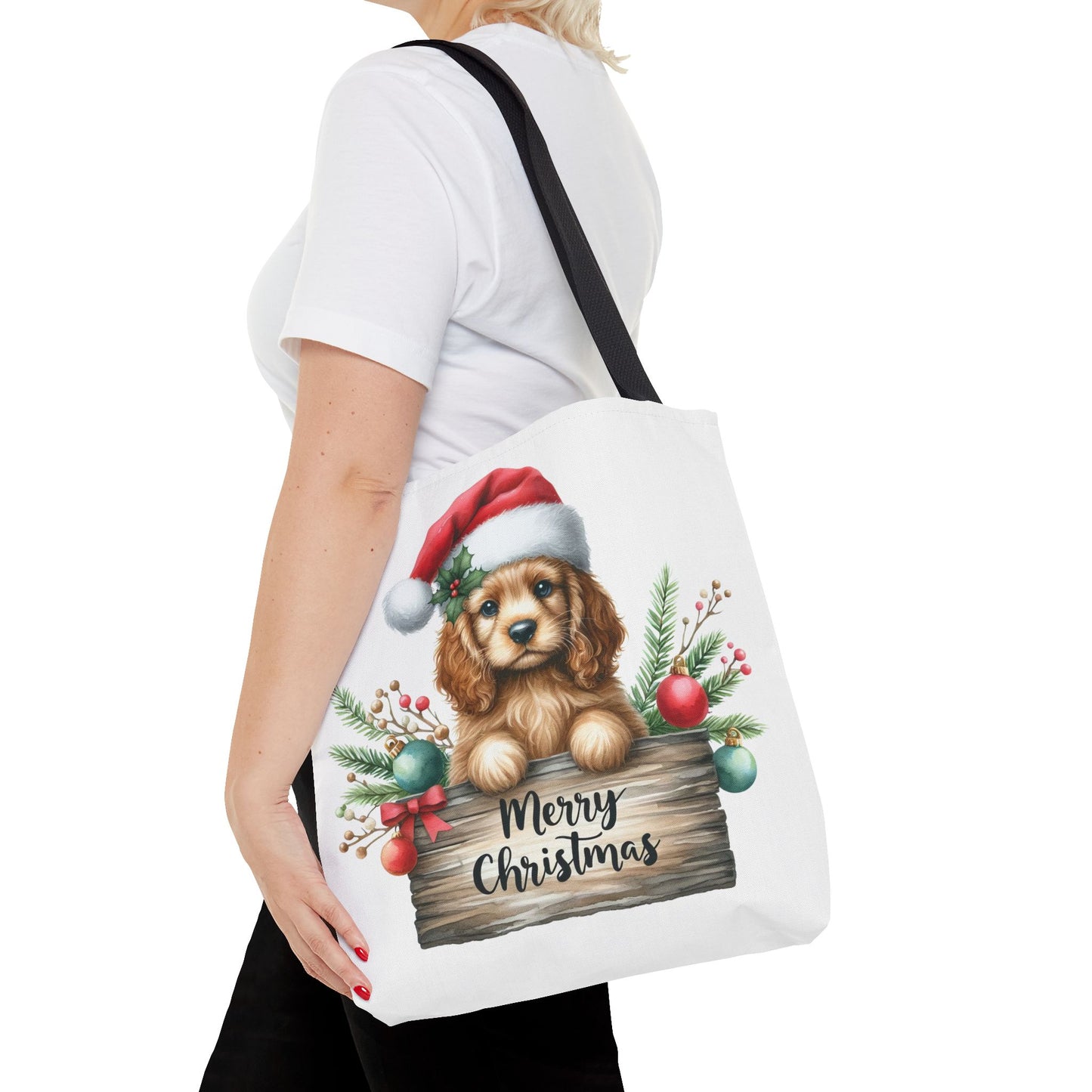 🐶 Cocker Spaniel “Merry Christmas” Tote Bag – Cozy Holiday Charm in Every Stitch 🎄