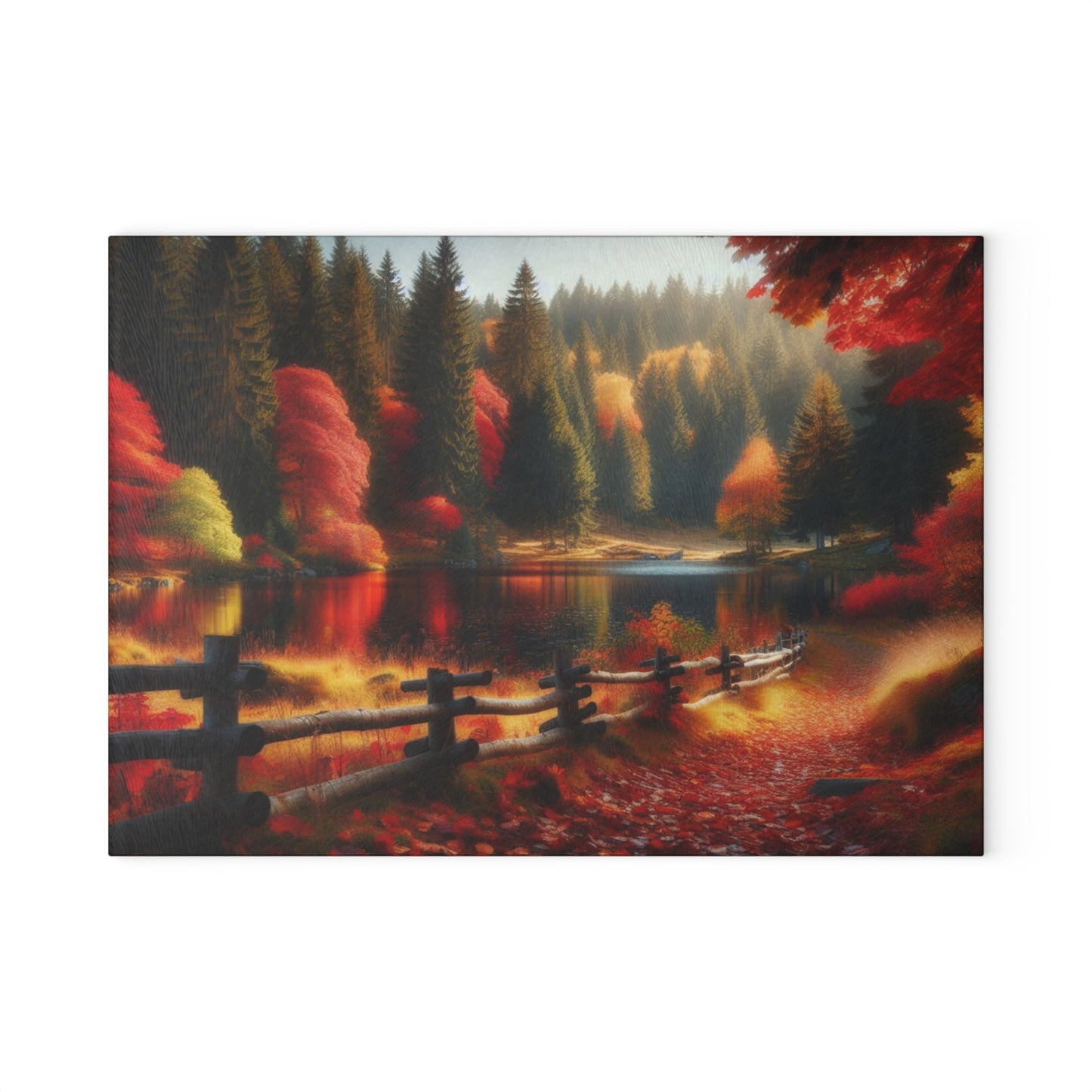 🍁 Autumn Lake Cutting Board – Peaceful Path & Golden Leaves for Your Kitchen