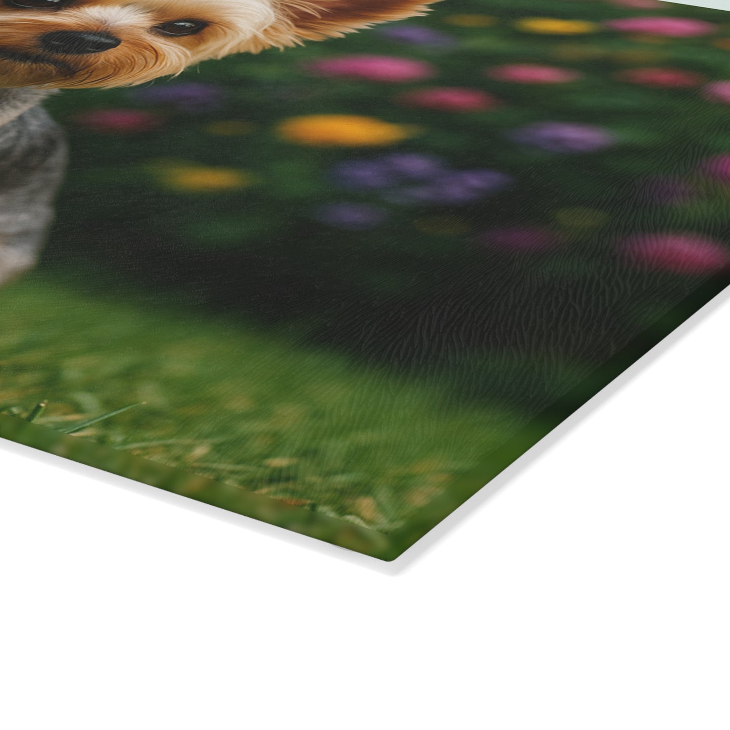 ๐๐ธ Yorkie in the Garden Cutting Board โ Blooming Charm for Your Kitchen ๐ผ