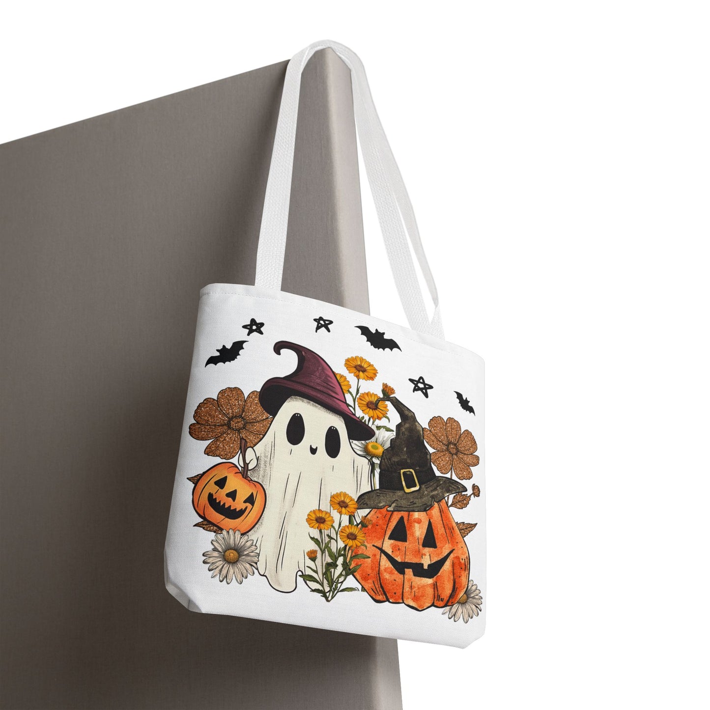 🎃 Ghost & Pumpkin Floral Tote Bag – Whimsical Halloween Charm 👻👜