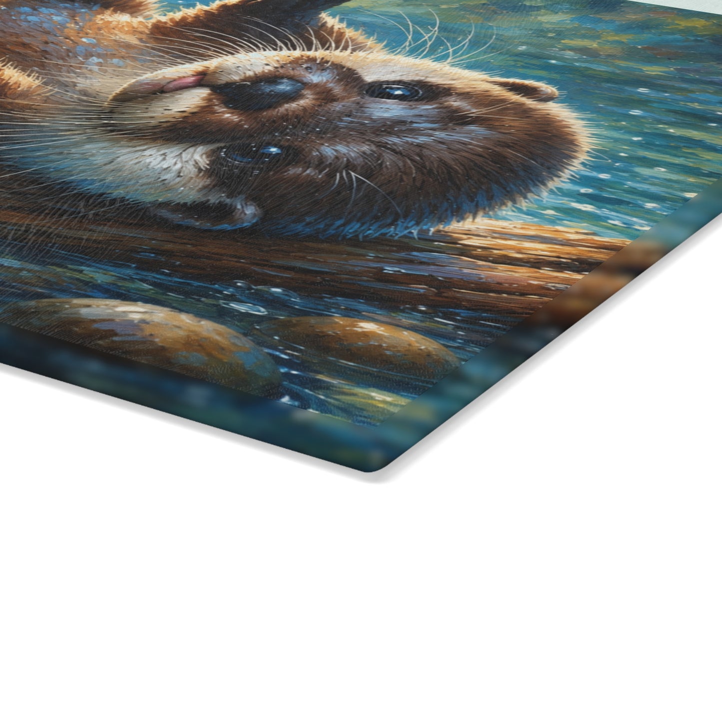 Playful River Otter Glass Cutting Board – Woodland Water Animal Kitchen Decor