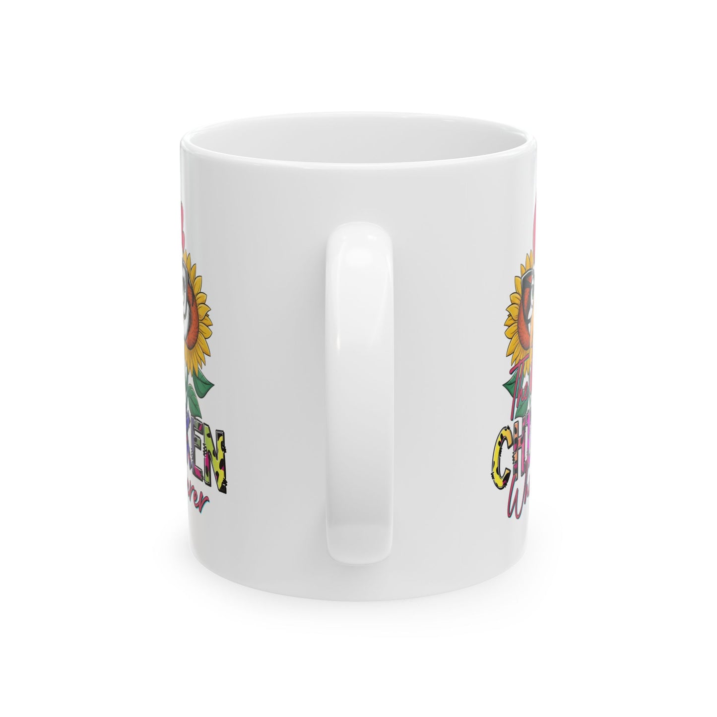 Taza de El Susurrador de Pollos: Estilo rústico divertido con girasoles