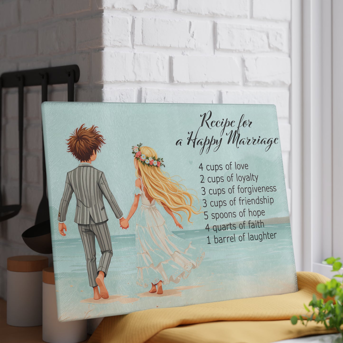 💍 Recipe for a Happy Marriage Cutting Board – Whimsical Romance for Your Kitchen