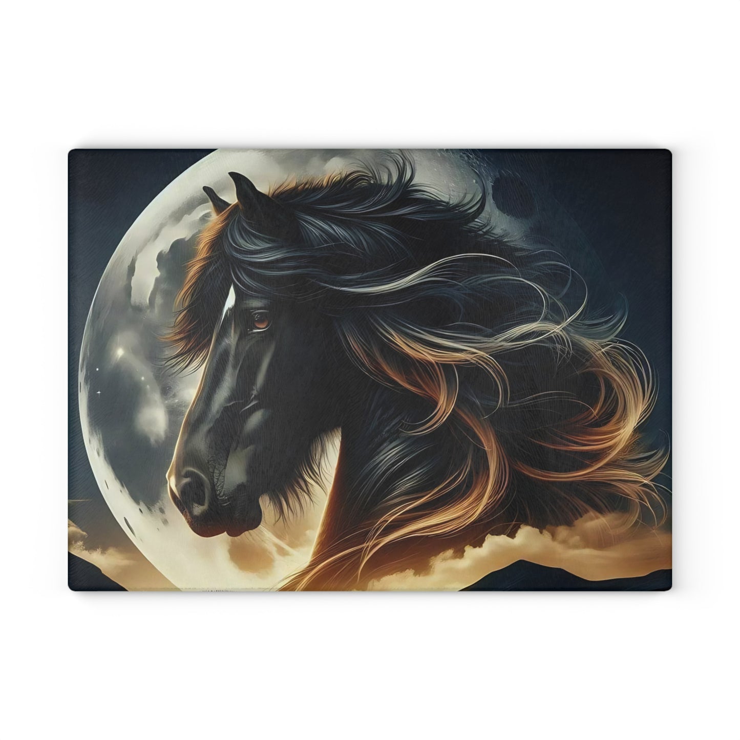 🖤 Majestic Horse Moonlight Cutting Board – Striking Black Stallion Kitchen Art
