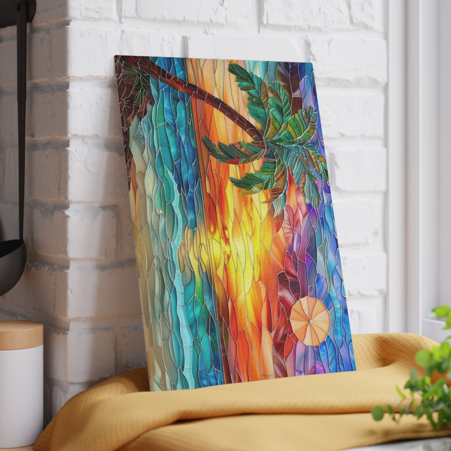 ๐
๐ด Stained Glass look like Sunset Beach Cutting Board โ Coastal Artistry for Your Kitchen ๐