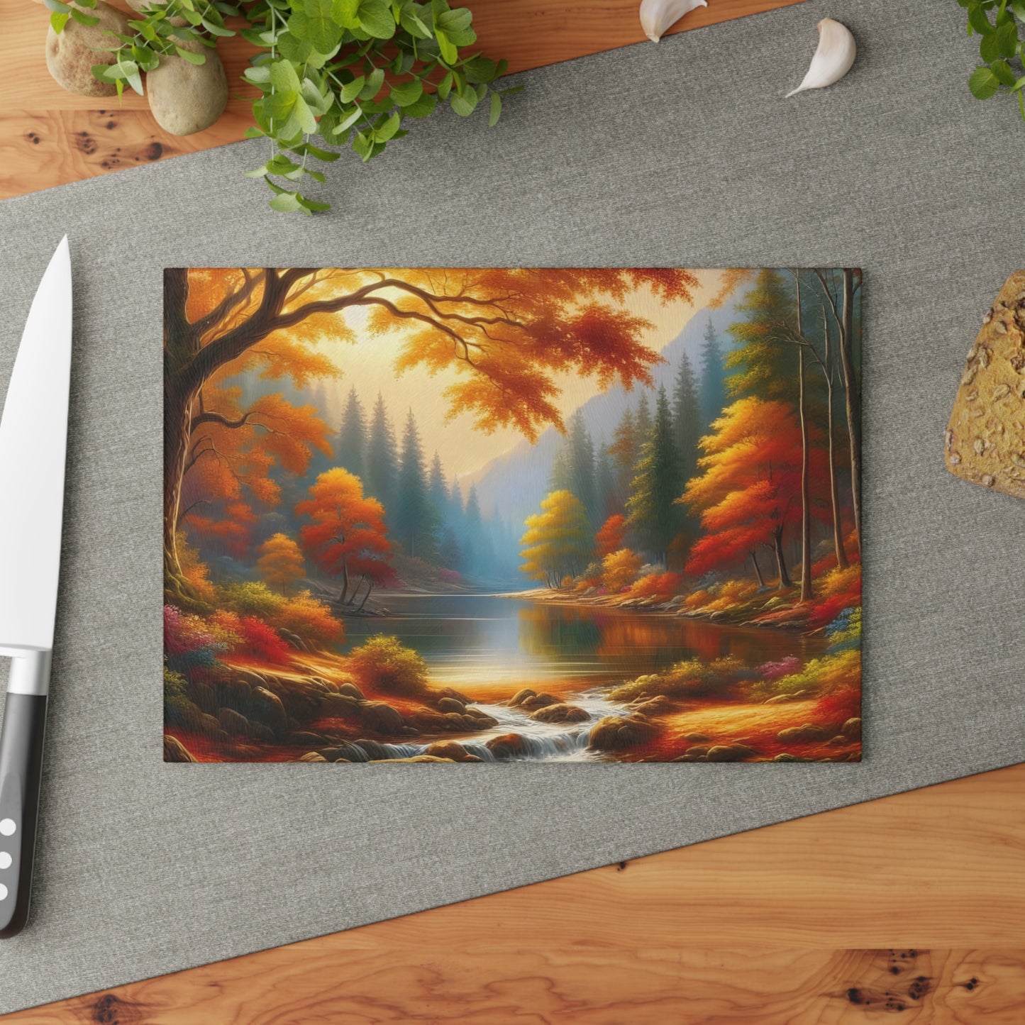 ๐๐ Autumn Lake Scene Cutting Board โ Golden Tranquility for Your Kitchen ๐ฒโจ