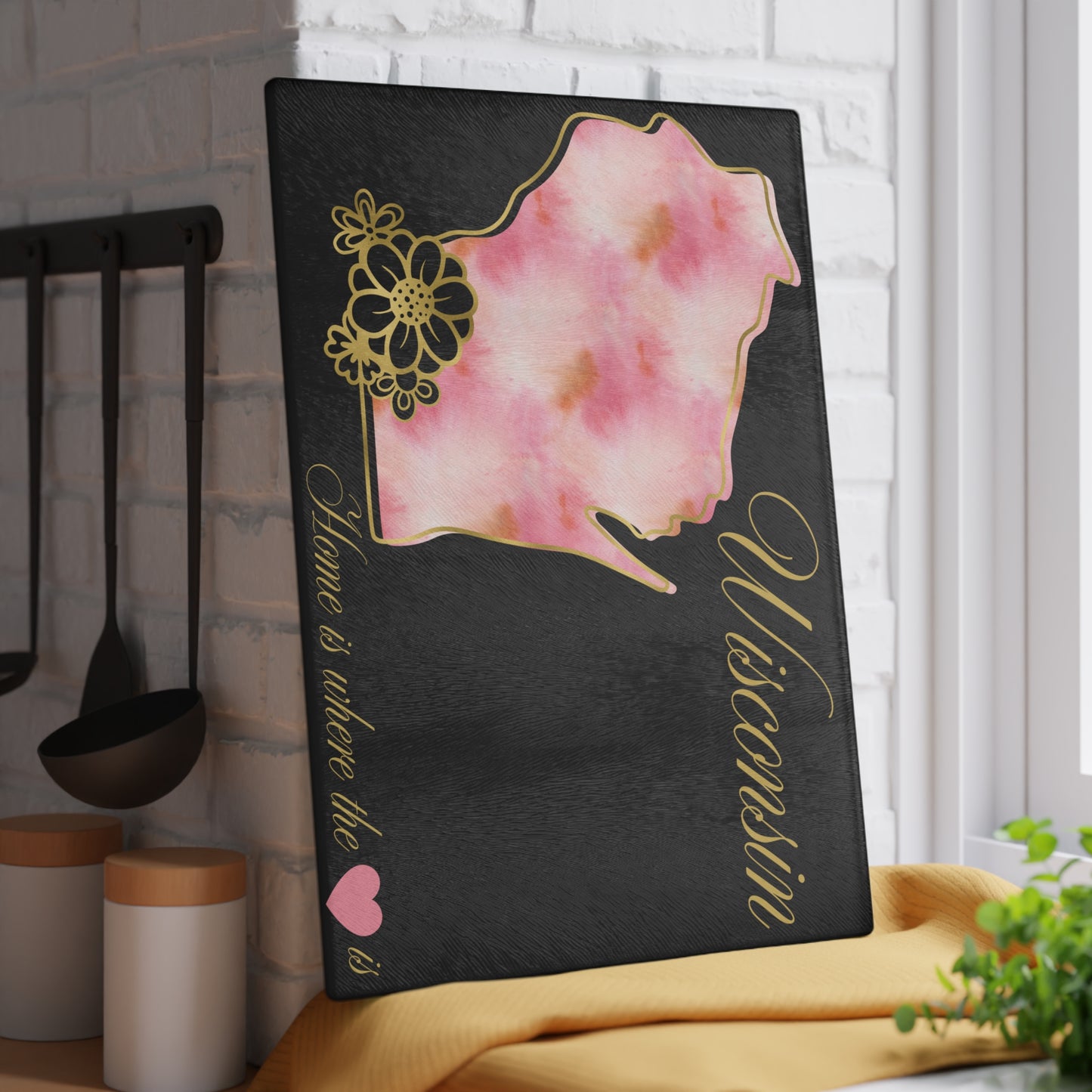 🌸 Wisconsin Floral State Cutting Board – Pink Blossoms & Hometown Charm 🌸