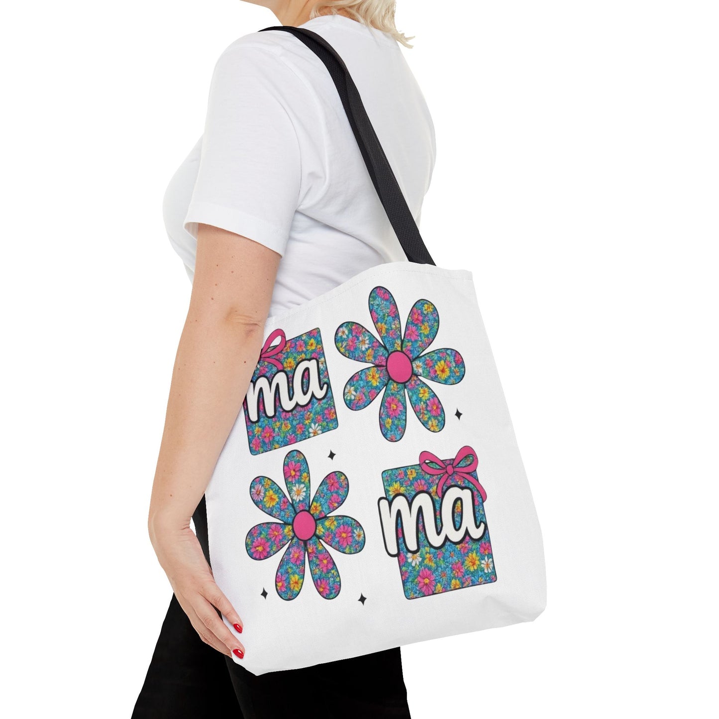 Bolso Tote Floral "ma": Un Accesorio Divertido y Brillante para Mamá