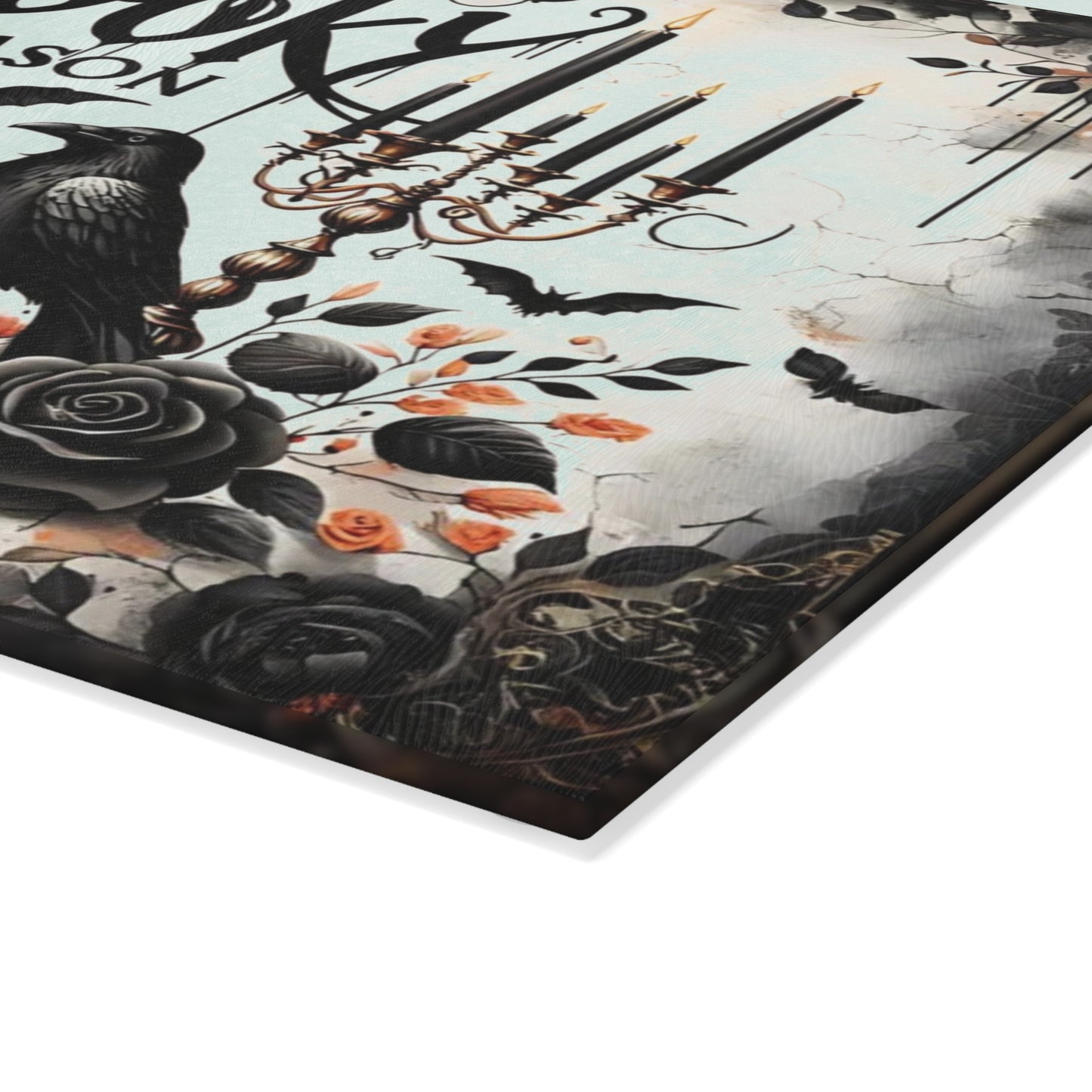 🎃 Spooky Season Halloween Pumpkins & Raven Cutting Board – Gothic Autumn Kitchen Décor