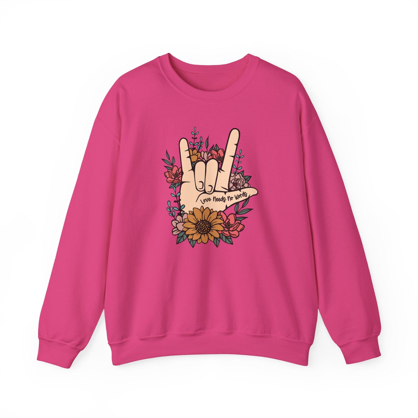 🎄🤟 Love Needs No Words Christmas Sweatshirt – ASL Holiday Floral Design for Meaningful Gifts 🌸🎁