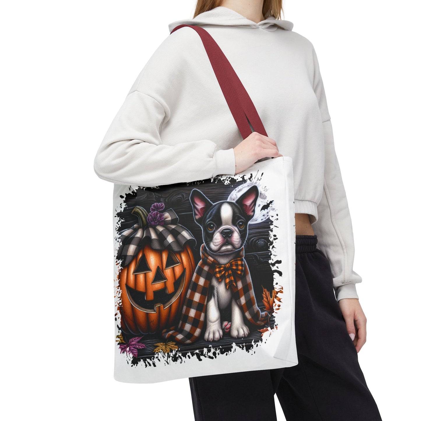 🎃 Boston Terrier Halloween Tote Bag – Spooky Cute with Plaid Style 🐾🖤👜