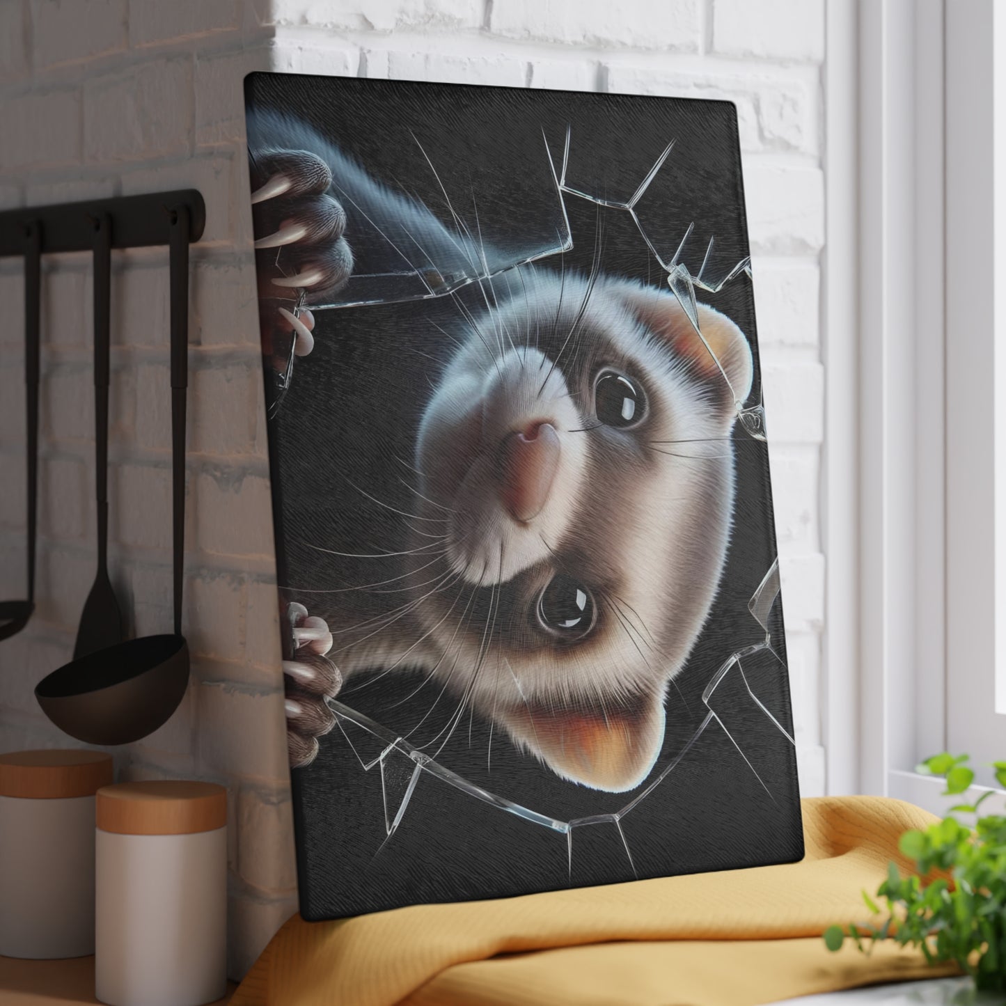 Tabla de cortar de vidrio con forma de hurón, adorable decoración de cocina para amantes de las mascotas, tabla para servir con temática de animales pequeños, regalo único para dueños de hurones, tabla para charcutería