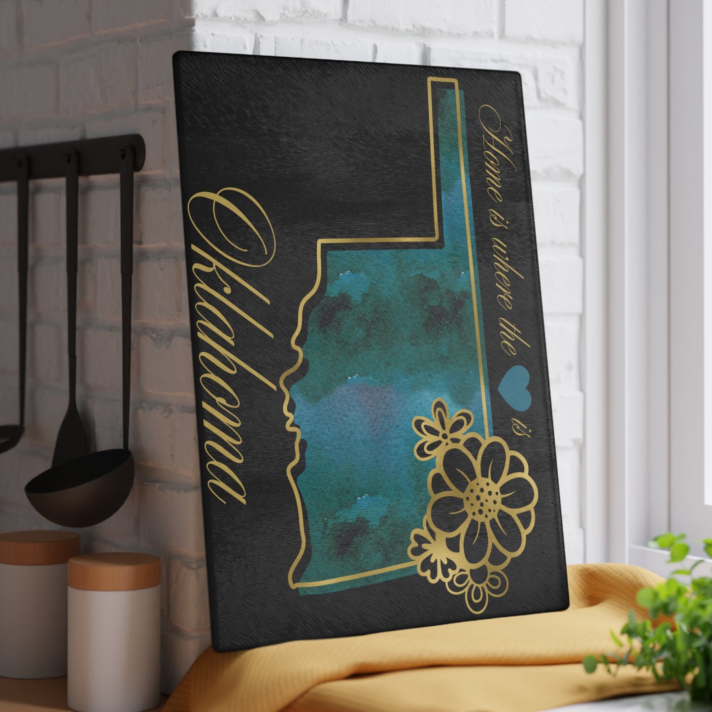 💙 Oklahoma State Cutting Board – Turquoise Heartland Charm with Golden Touch